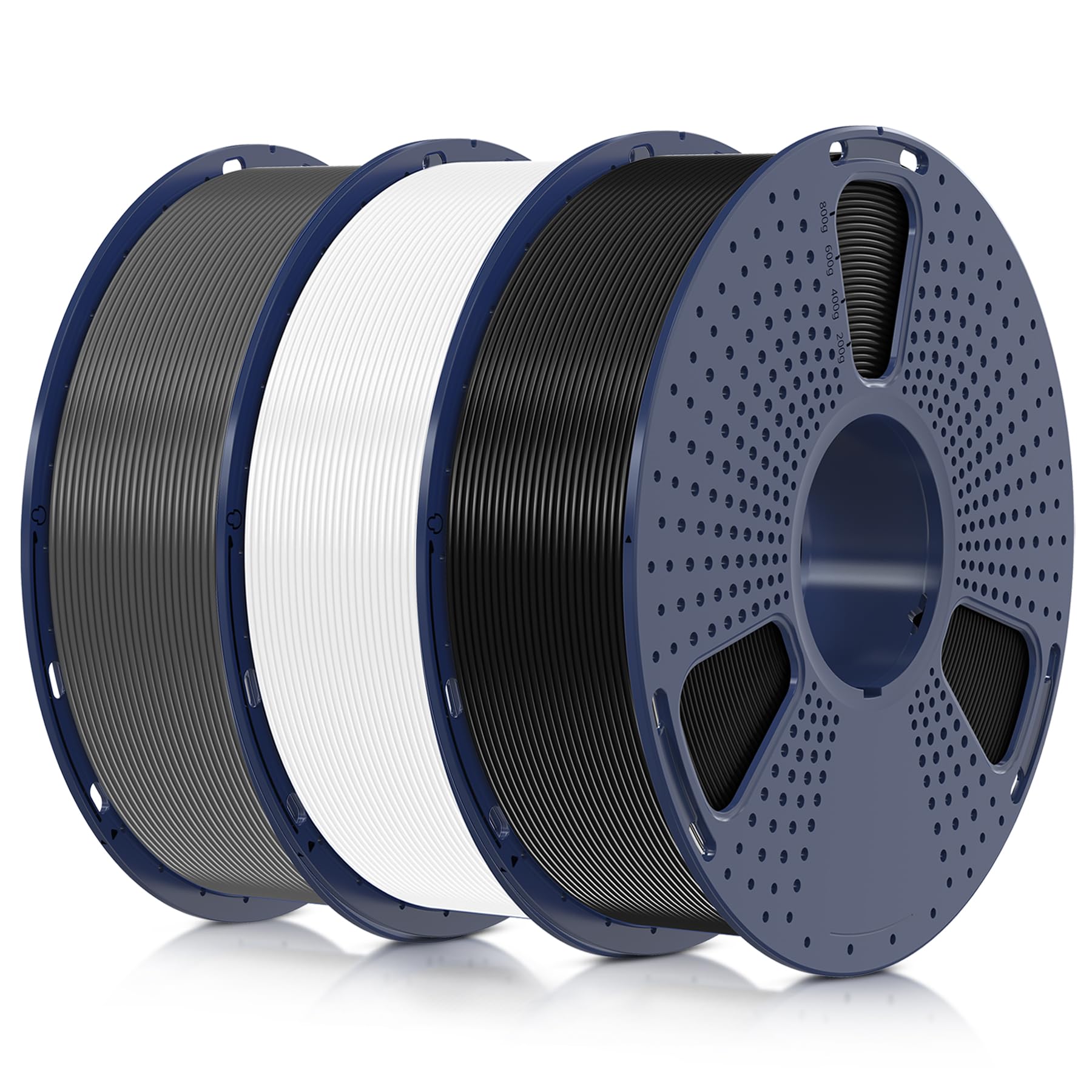 SUNLU Filamento PLA+ 1.75mm 3KG, Neatly Wound, Filamento per Stampante 3D PLA Plus, Filamento PLA Plus Resistente, Precisione Dimensionale +/- 0.02mm, Bobina da 1kg (2.2 Libbre) Nero+Bianco+Grigio