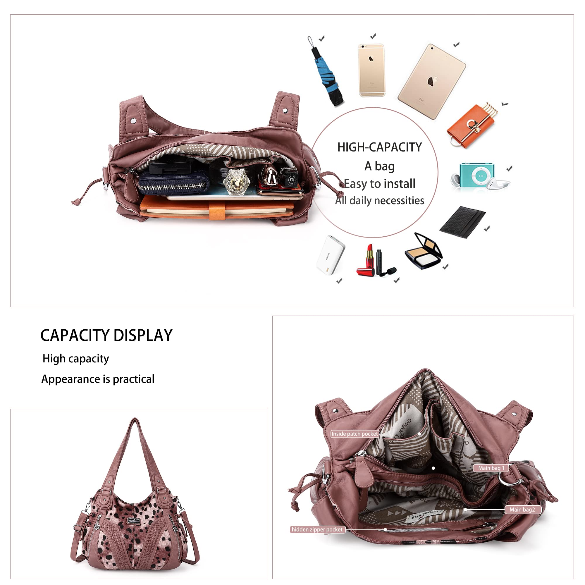 Purses and Handbags Women Fashion Tote Bag Shoulder Bags Top Handle Satchel Purses Washed Synthetic Leather Handbag