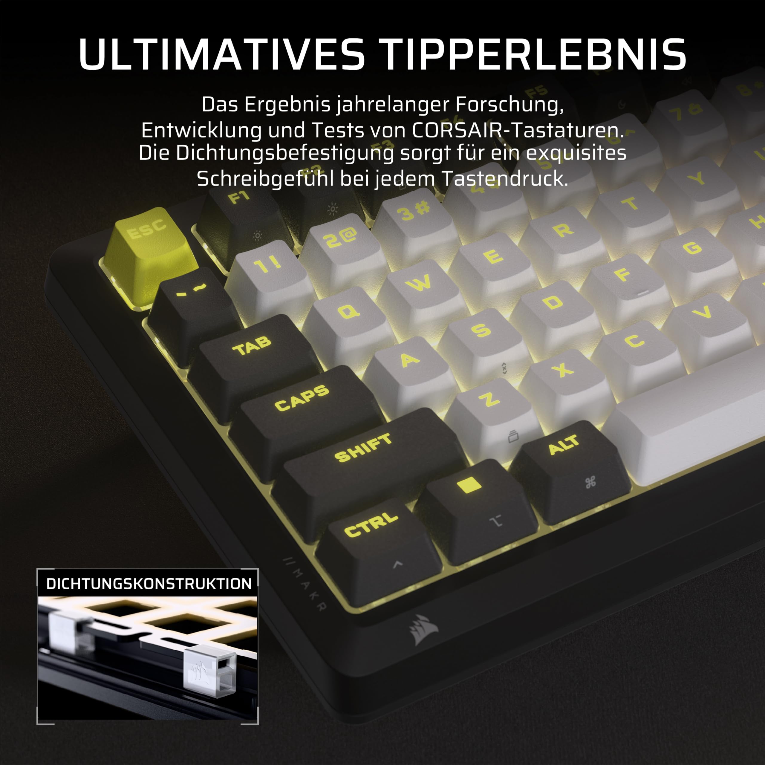 Corsair MAKR PRO 75 Hall Effect Kabelgebundenes Gaming-Tastatur Mechanisch 75% MGX Hyperdrive-Schalter Dual-Auslösung Rapid-Trigger FlashTap SOCD 8000Hz Schwarz