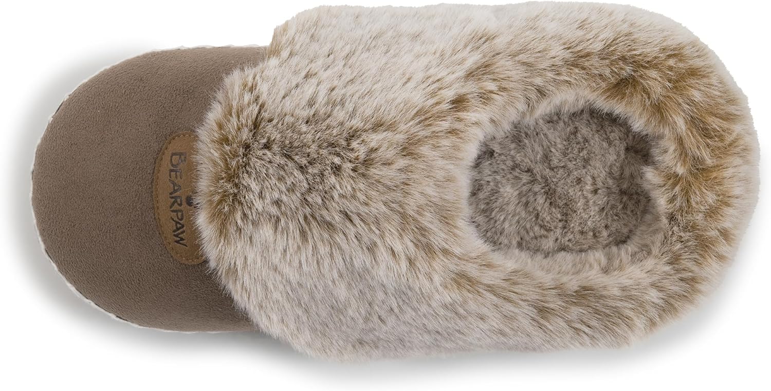 BEARPAW Womens Indoor Microsuede Faux Fur Lined Soft Sole Slipper With Skid Resistant Bottom