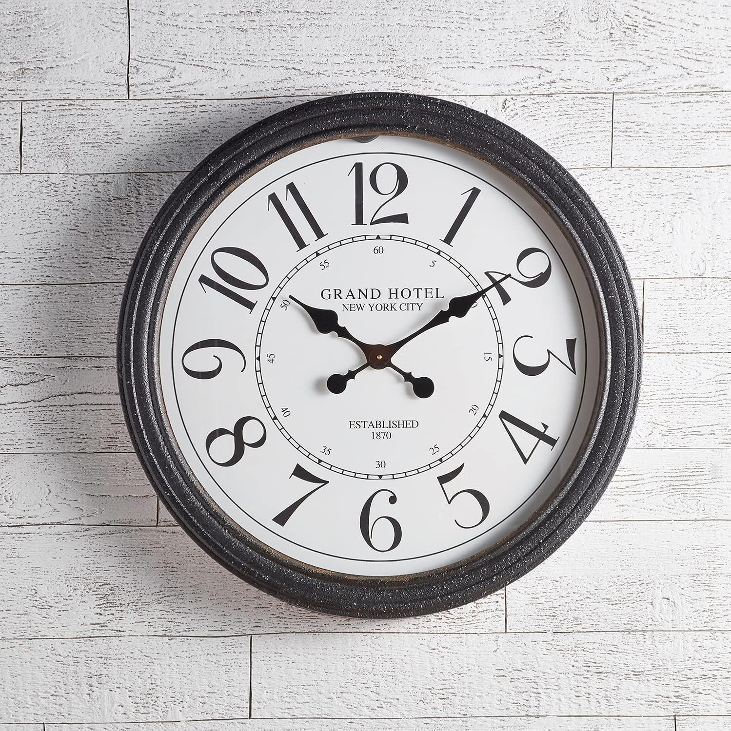 47th & Main Vintage Rustic Round Decorative Wall Clock, 27.5" Diameter, New York Grand Hotel