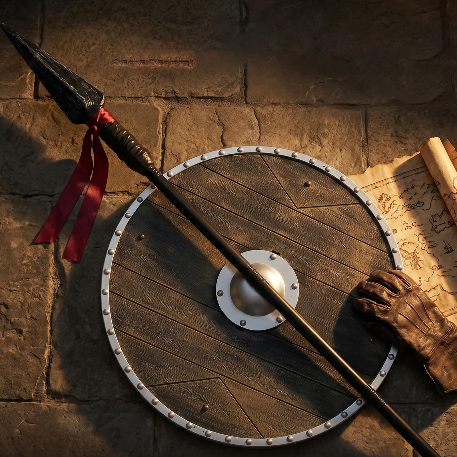 Ensemble d'accessoires de Cosplay : Lance médiévale en Plastique et Bouclier de Pirate. Décoration idéale pour Halloween ou pour des Jeux de rôle.
