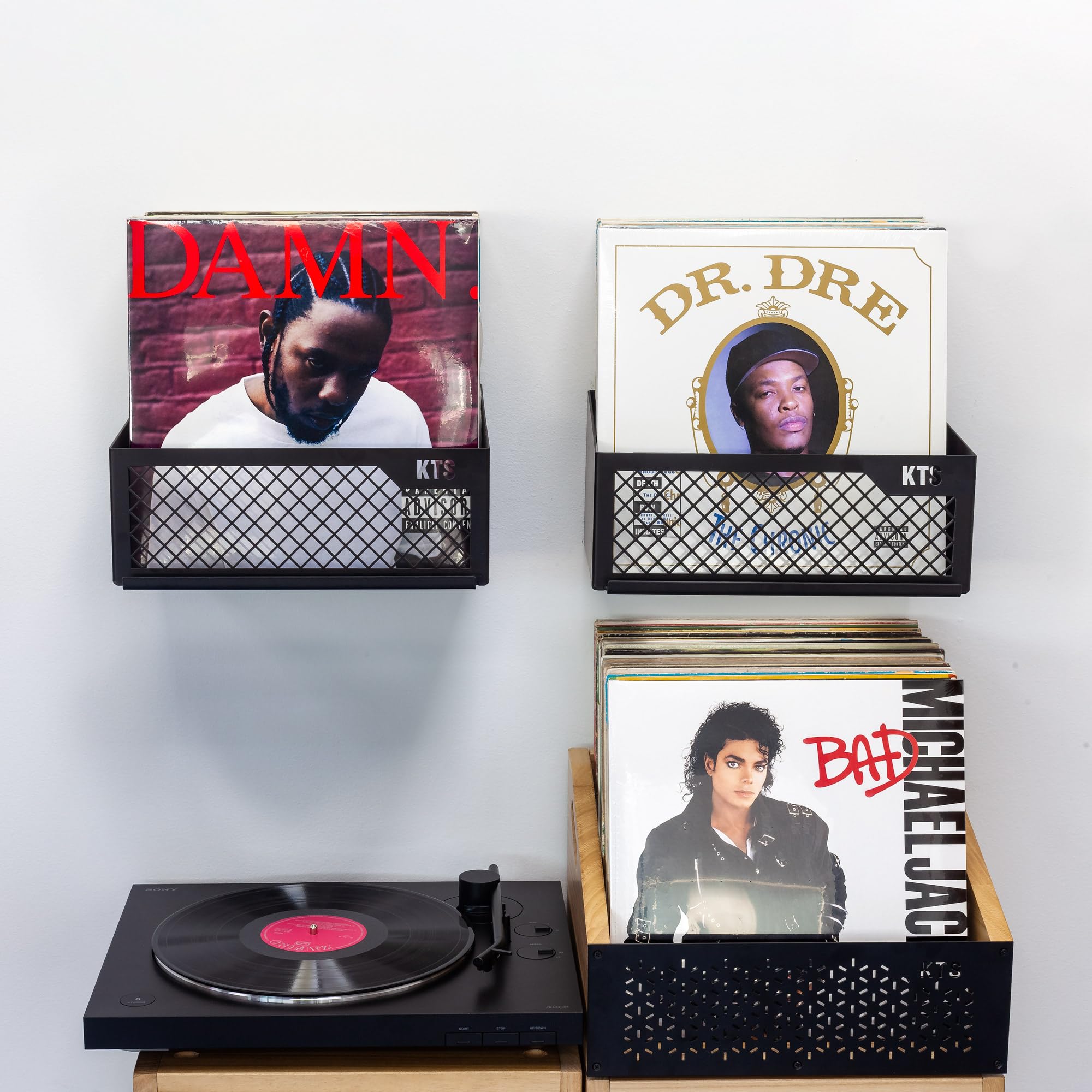 Supporto in vinile bianco | Scaffale in vinile con espositore Now Playing | Ripiani per dischi in vinile | Supporto da parete in vinile o da tavolo | Capacità 50 LPs