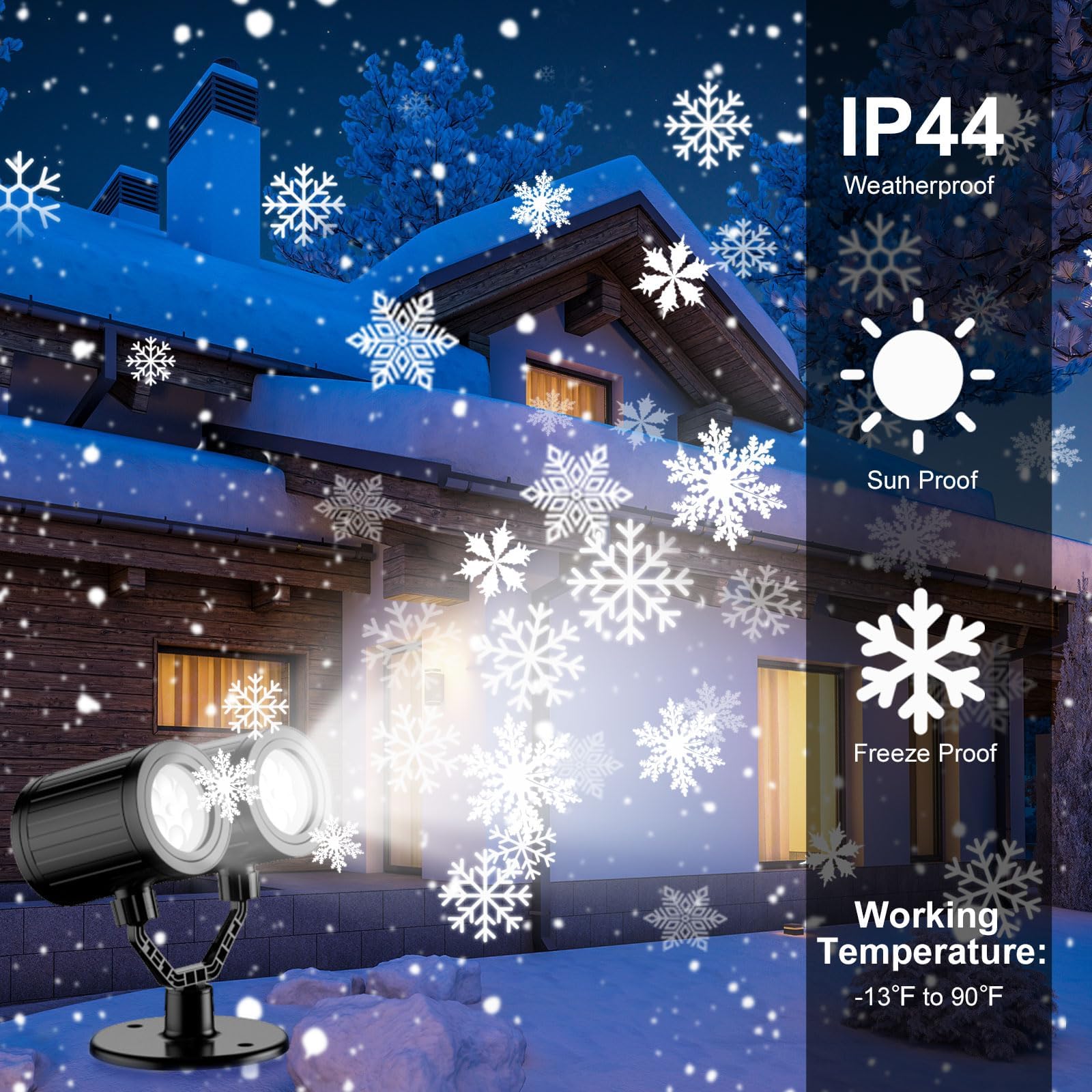 Weihnachtsprojektor-Lichter für den Außenbereich, Doppelkopf-Schneeflockenprojektor-Lichter, wasserdichte LED-Schneefallprojektor-Lichter für Weihnachtsfeiern, Haus- und Gartendekoration