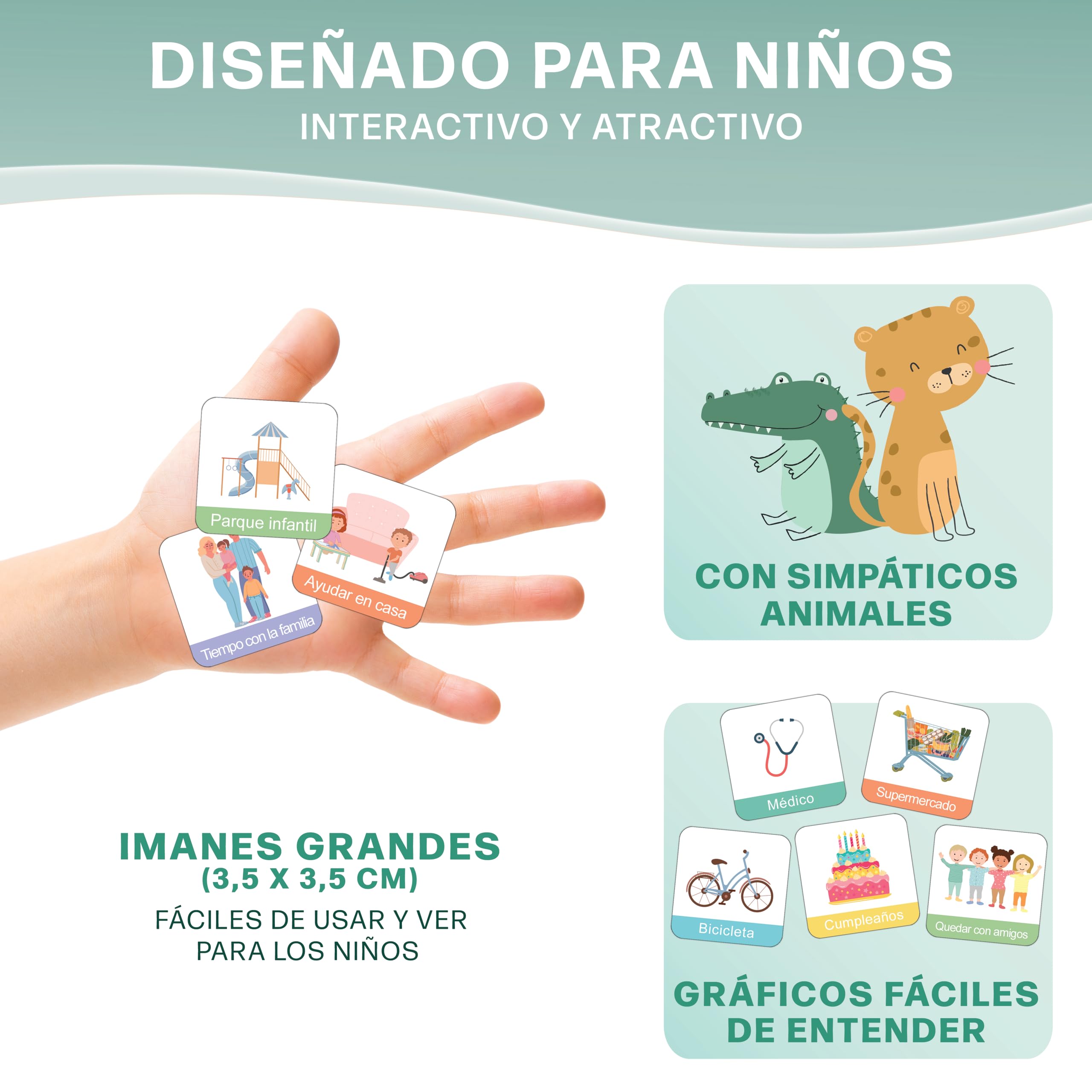 Planificador semanal para niños - Pizarra magnética Montessori con un bonito diseño que incluye 196 imanes y un bolígrafo - Juegos educativos a partir de 3 años - Calendario infantil