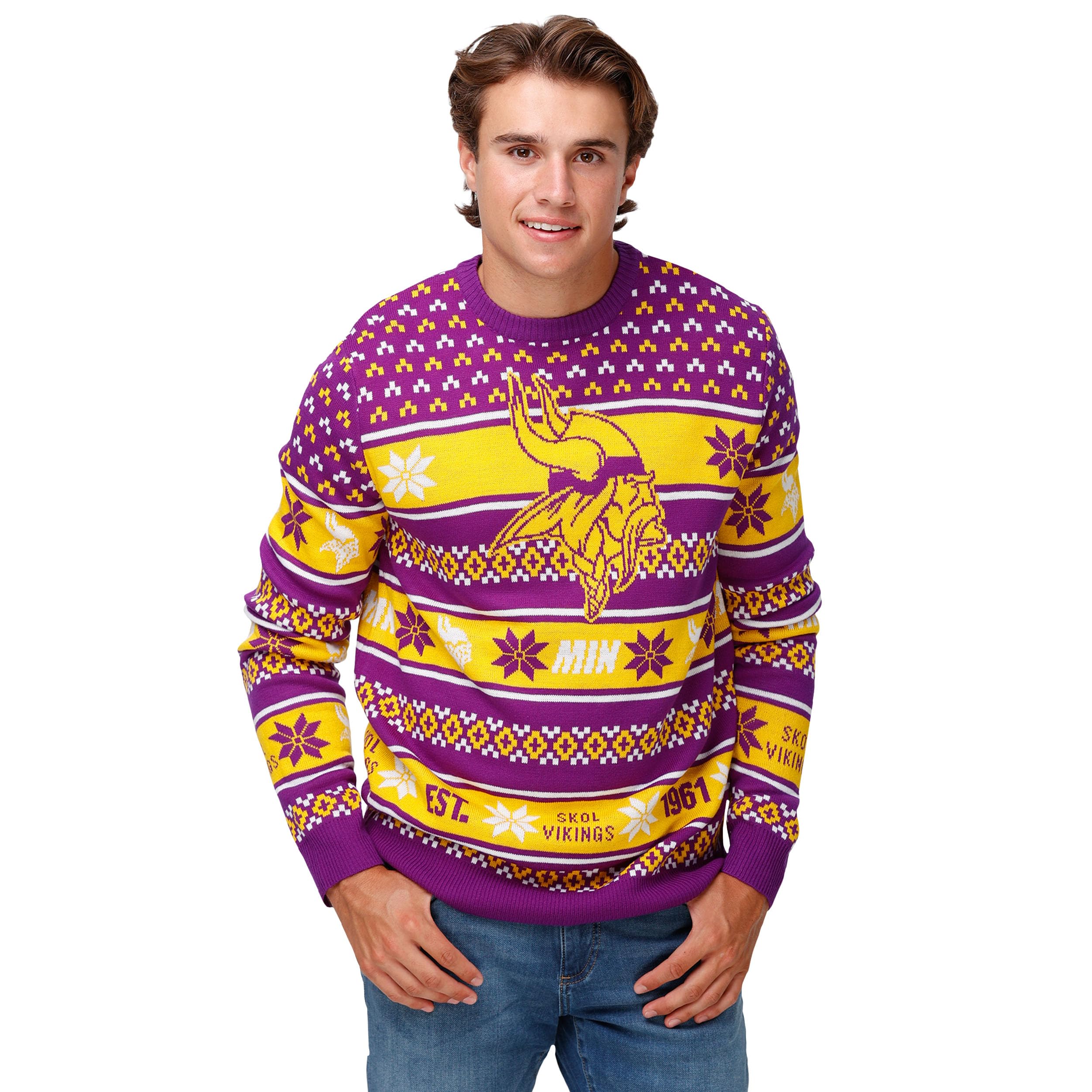 FOCO Pull Ugly pour Homme NFL Big Logo Ugly Sweater, Couleur de l'équipe, XL, Couleur de l'équipe :, XL
