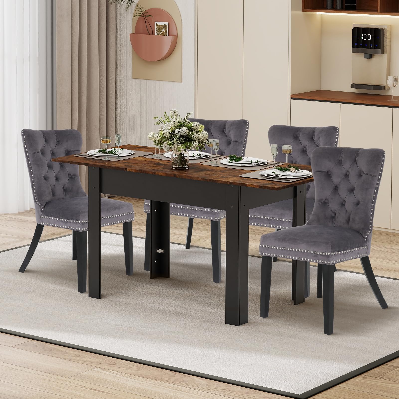 ARTETHYS Esstisch Ausziehbar 105/150x70 cm, Industrieller Küchentische Esszimmertisch, Rechteckiger Tischplatte für 4-6 Personen, Holztisch mit Metallbeinen, Tisch für Esszimmer, Küche, Wohnzimmer