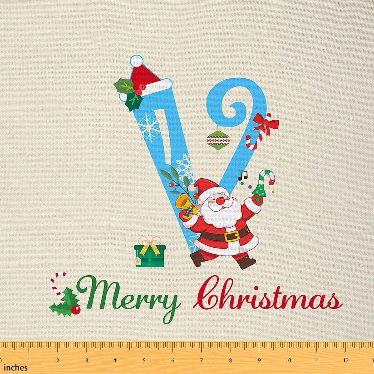 Homemissing Lettre Initiale V Tissus au Metre Personnalisé Tissus 460x150cm pour Chaises Mignon Père Noël Tissu de couture pour des projets de couture bricolage