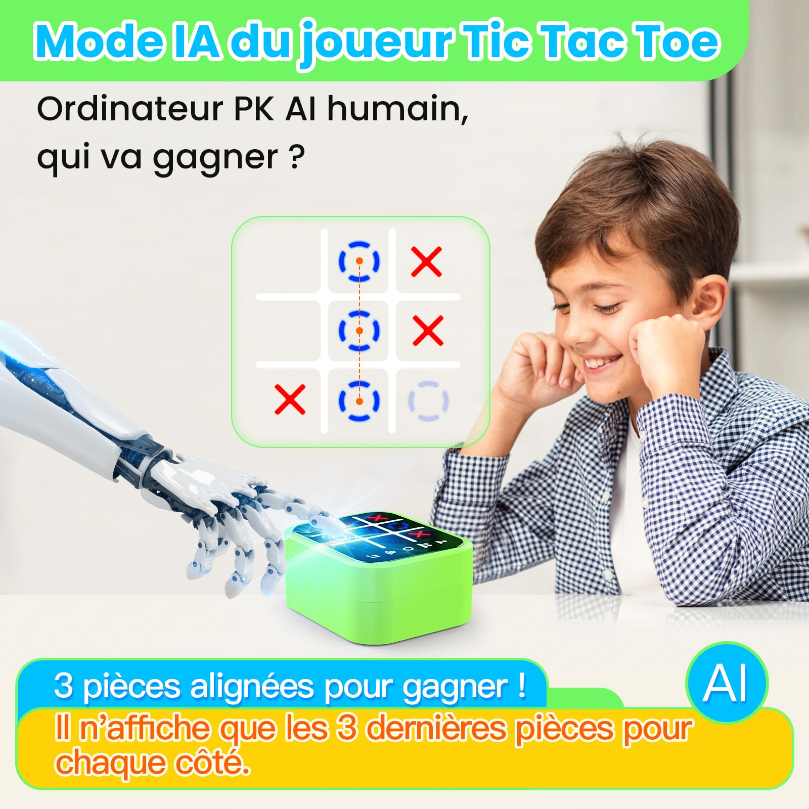 Boîte de Jeu Tic Tac Toe Rechargeable Contenant 5 Jeux Amusants pour Le Cerveau et la mémoire Console de Puzzle compacte Portable Jeux de Voyage pour Tous Les âges 3 + Cadeaux de Noël(Vert)