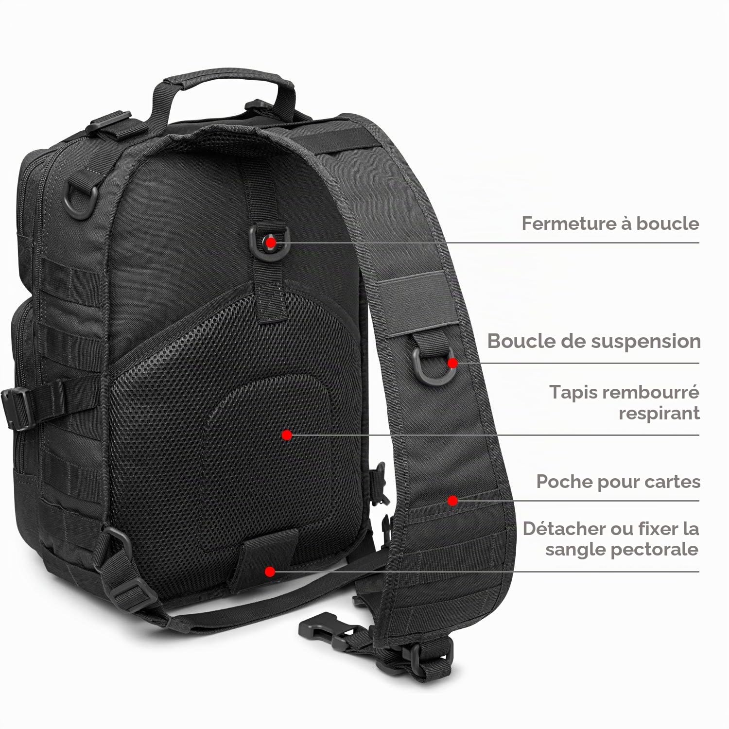 G4Free Sac à dos tactique en bandoulière Molle EDC avec bandoulière