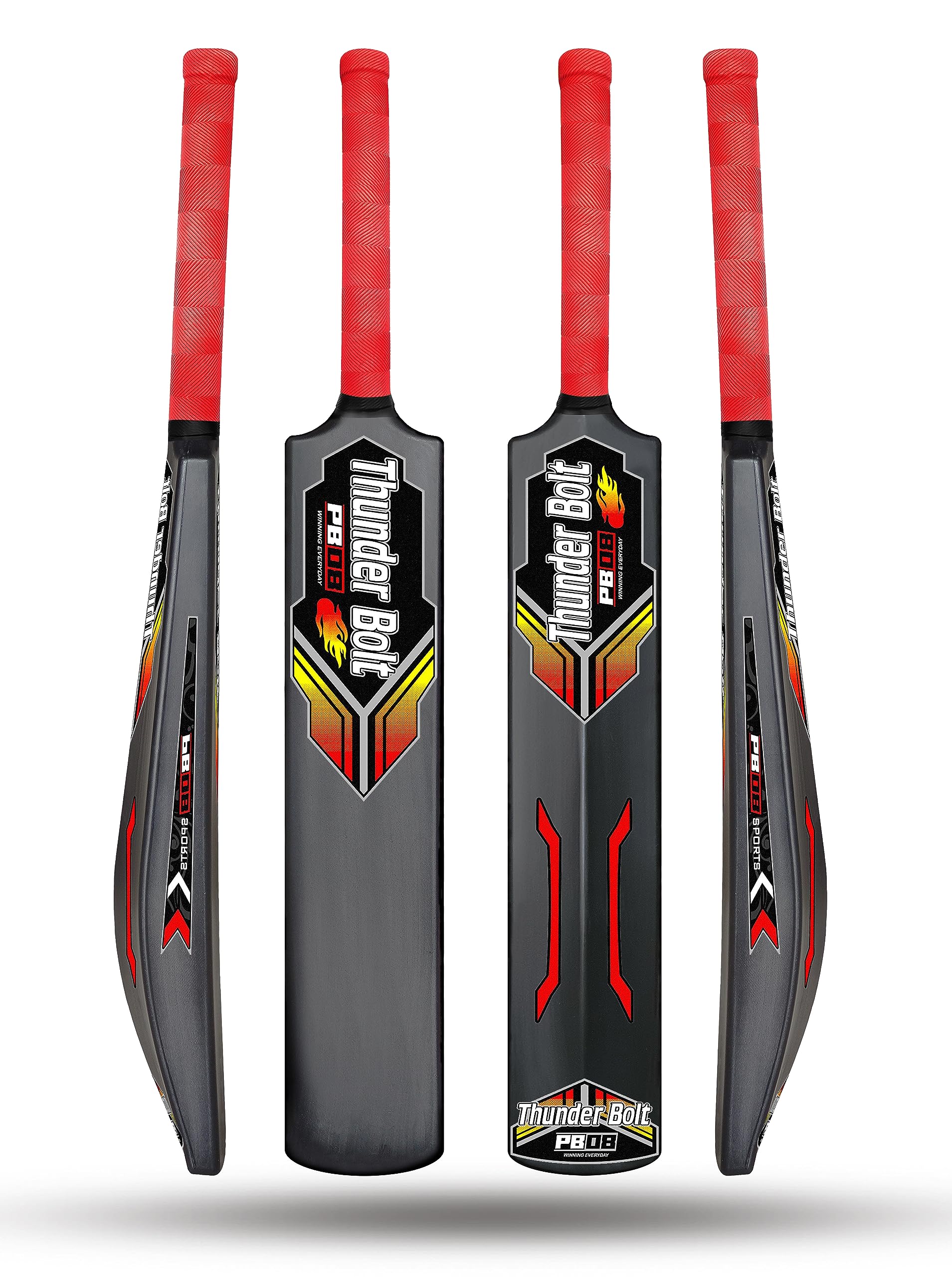 PB08 WINNING EVERYDAY Thunder Bolt Full Size Plastic Cricket Bat Size 8 Black Color Plastic Bat