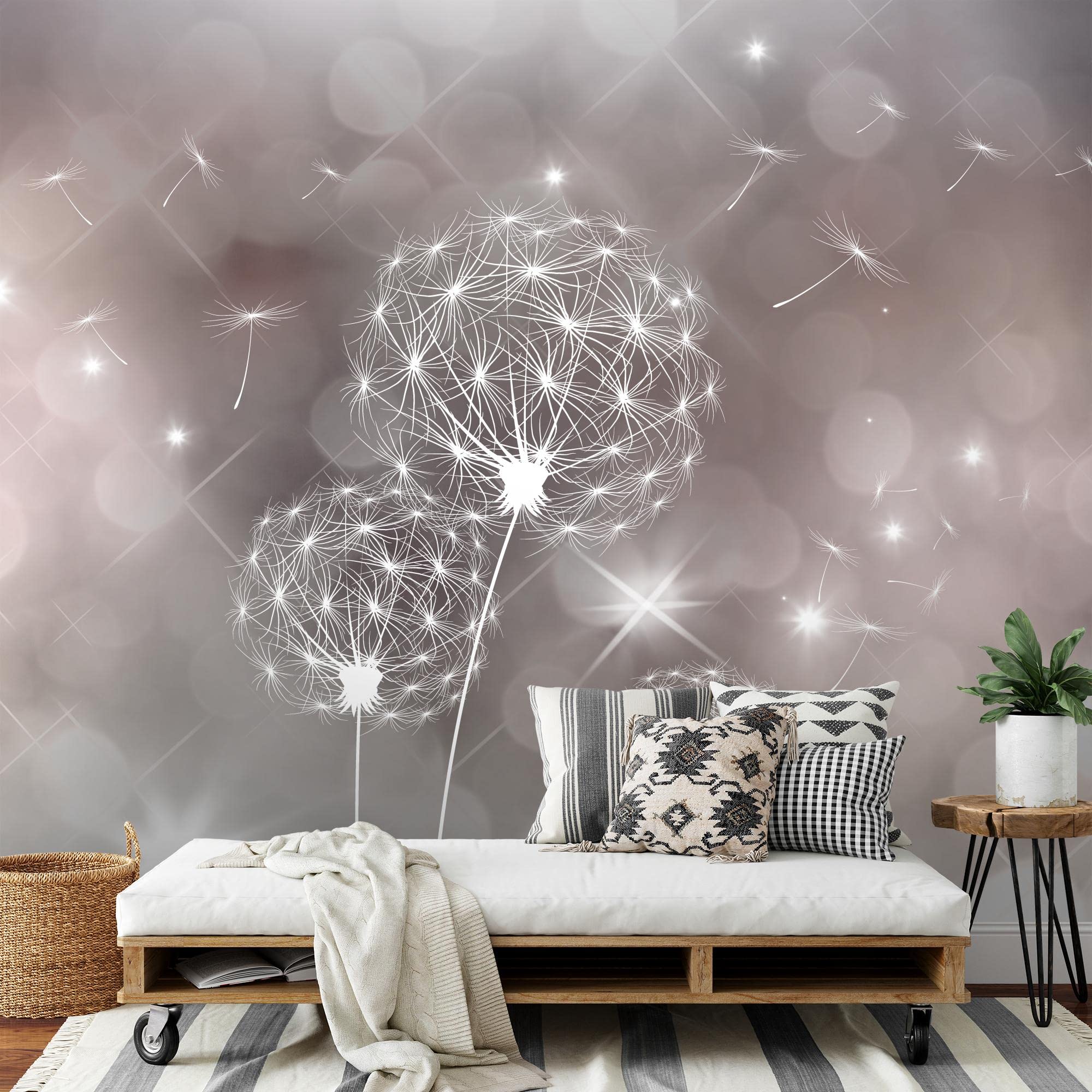 Runa Art Carta da parati fotografica 396 x 280 cm Denti di leone astratta | Vello Decorazione Murale Soggiorno Camera Da Letto | Manifattura tedesca | grigio Beige 9174012a