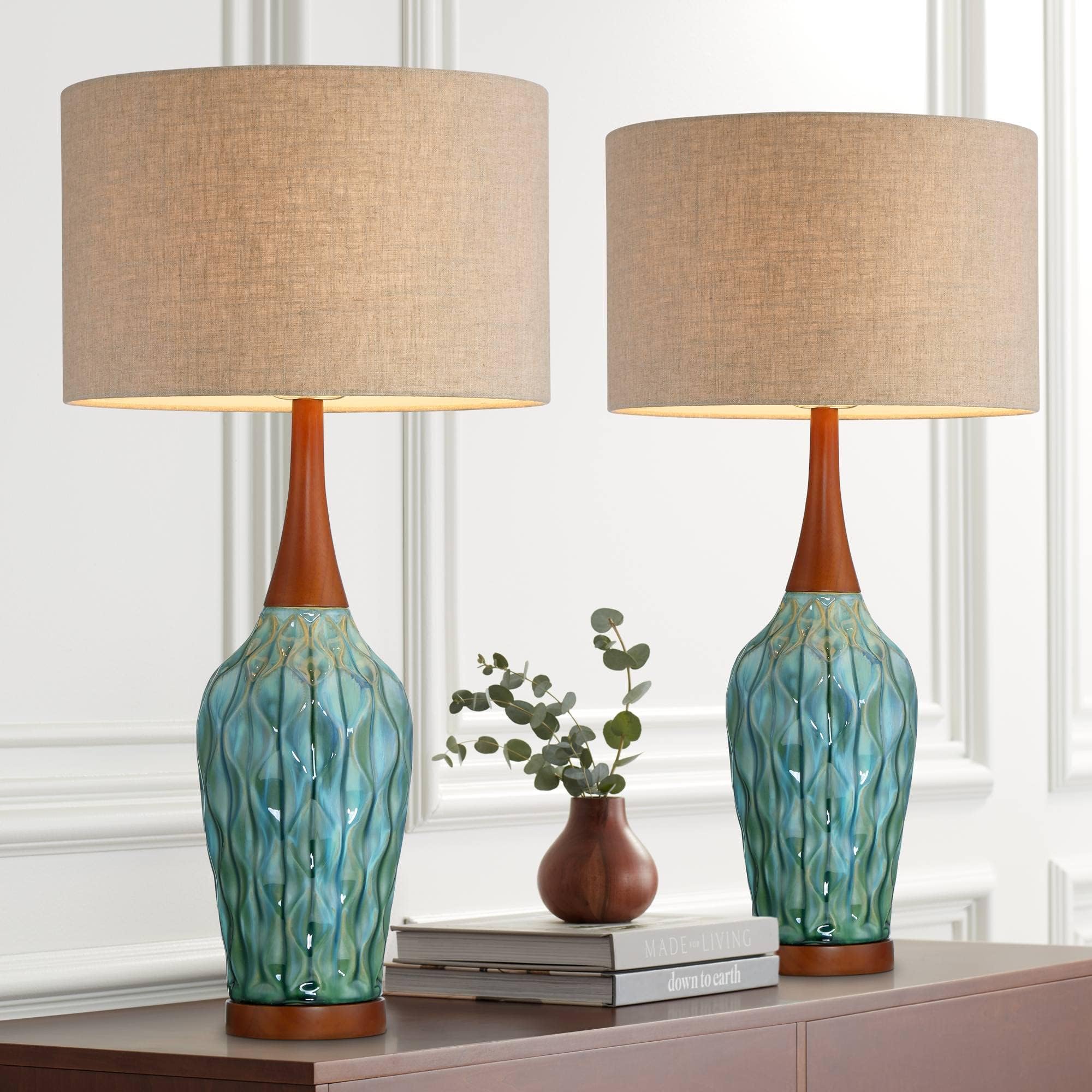 360 Lighting Rocco Mid Century Modern Table Lamp 30" Tall Ceramic Blue ...