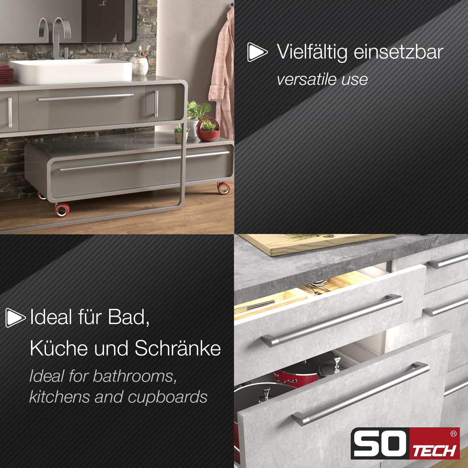 SOTECH 10 x Möbelgriffe SW161 BA 450 mm Edelstahloptik