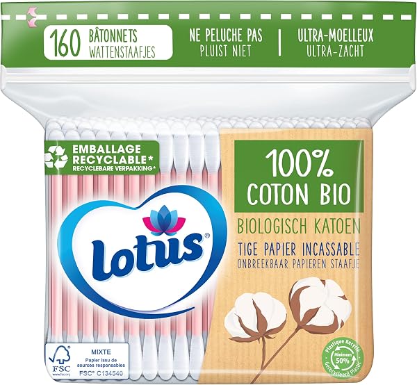 Lotus Coton-Tiges en Papier et Coton Bio - Sachet 160 Bâtonnets - 2