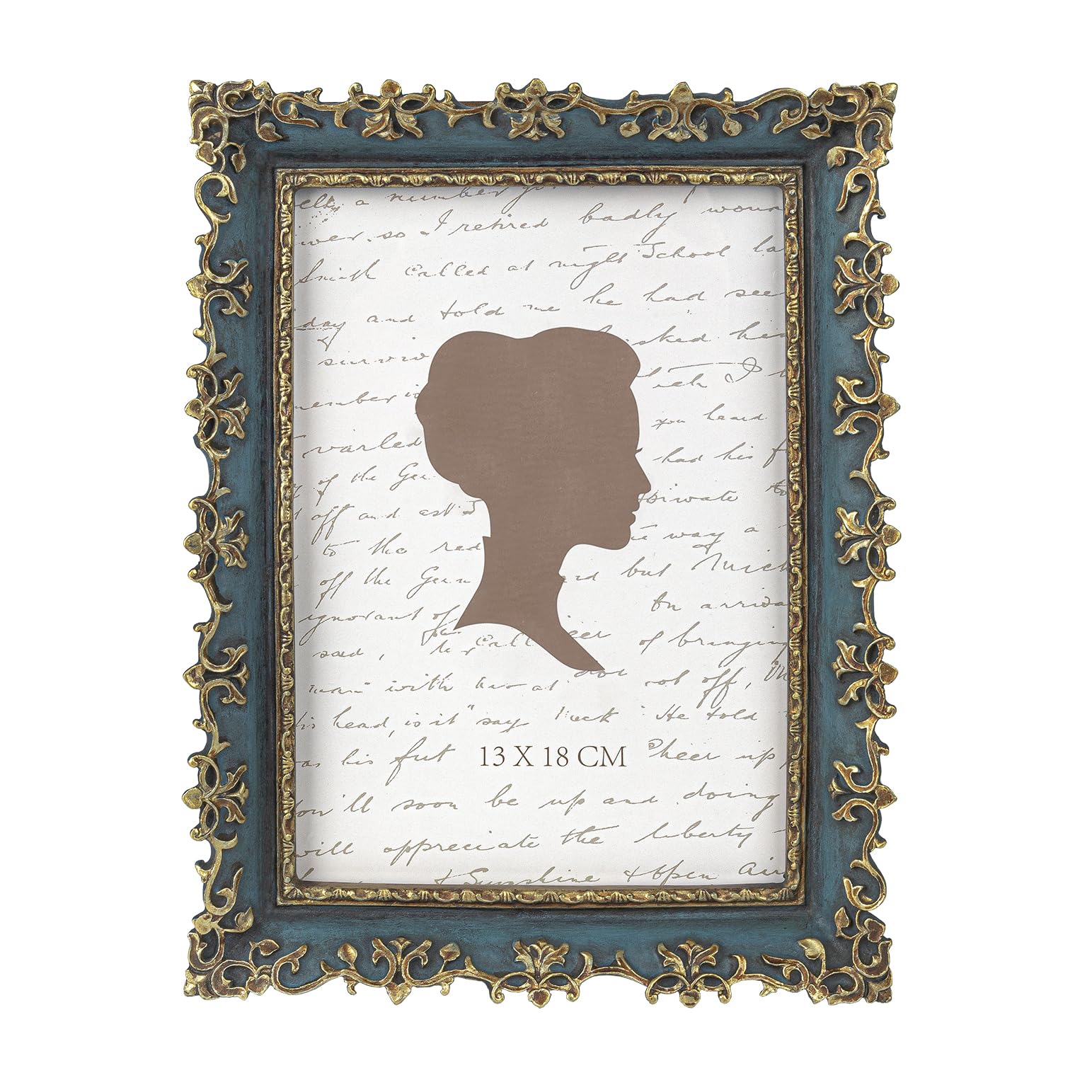 AELS 5x7 Inch Vintage Picture Frame, Elegant Antique Photo Frames with Glass Front, Photo Display, Tabletop Wall Hanging, Gift Ideas, Vine Pattern, Gold and Blue