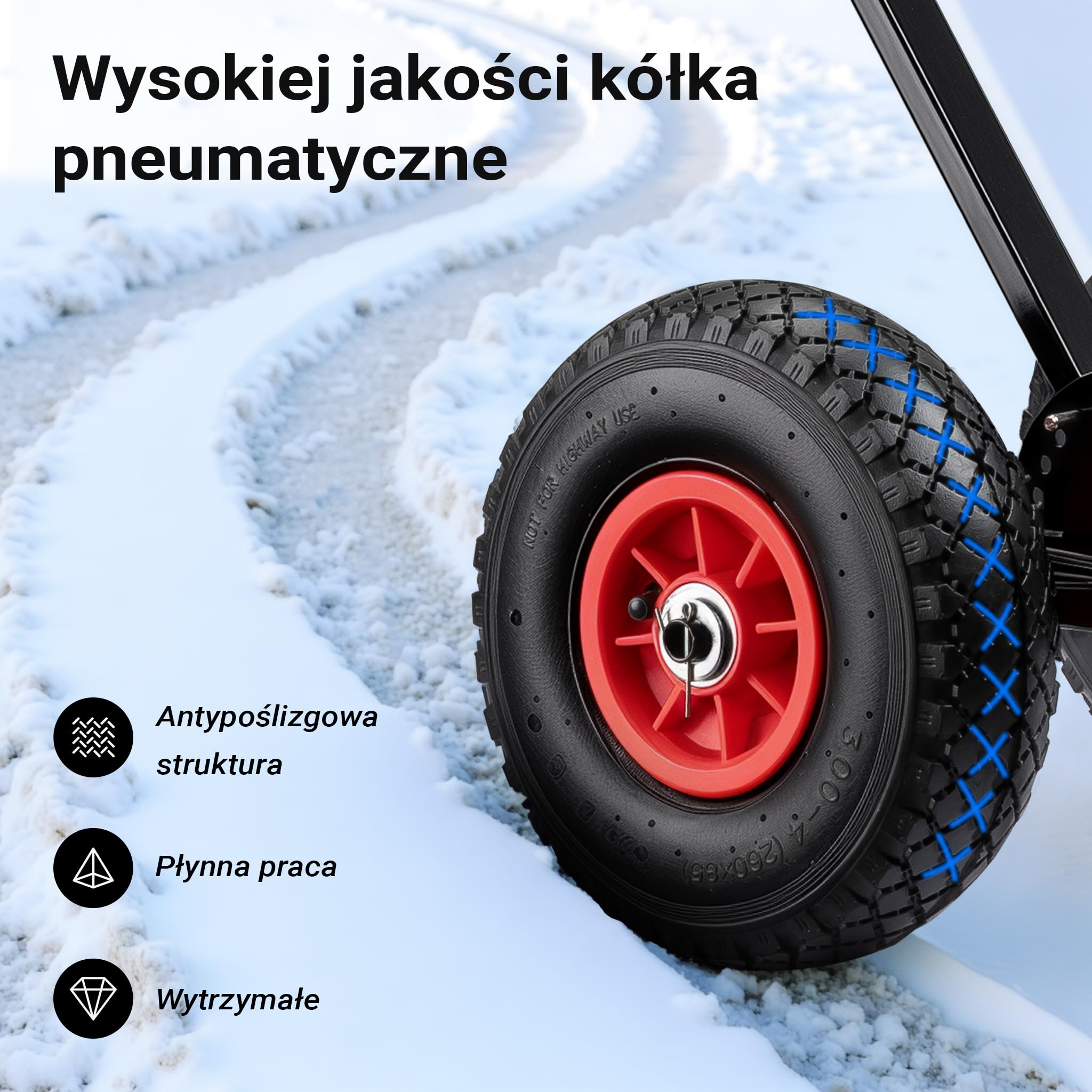 Wiltec Łopata do śniegu o wymiarach 74 x 43 cm ze stali, łopatka na kołach pneumatycznych 10″ z ruchomym kijem, szufla do odśnieżania