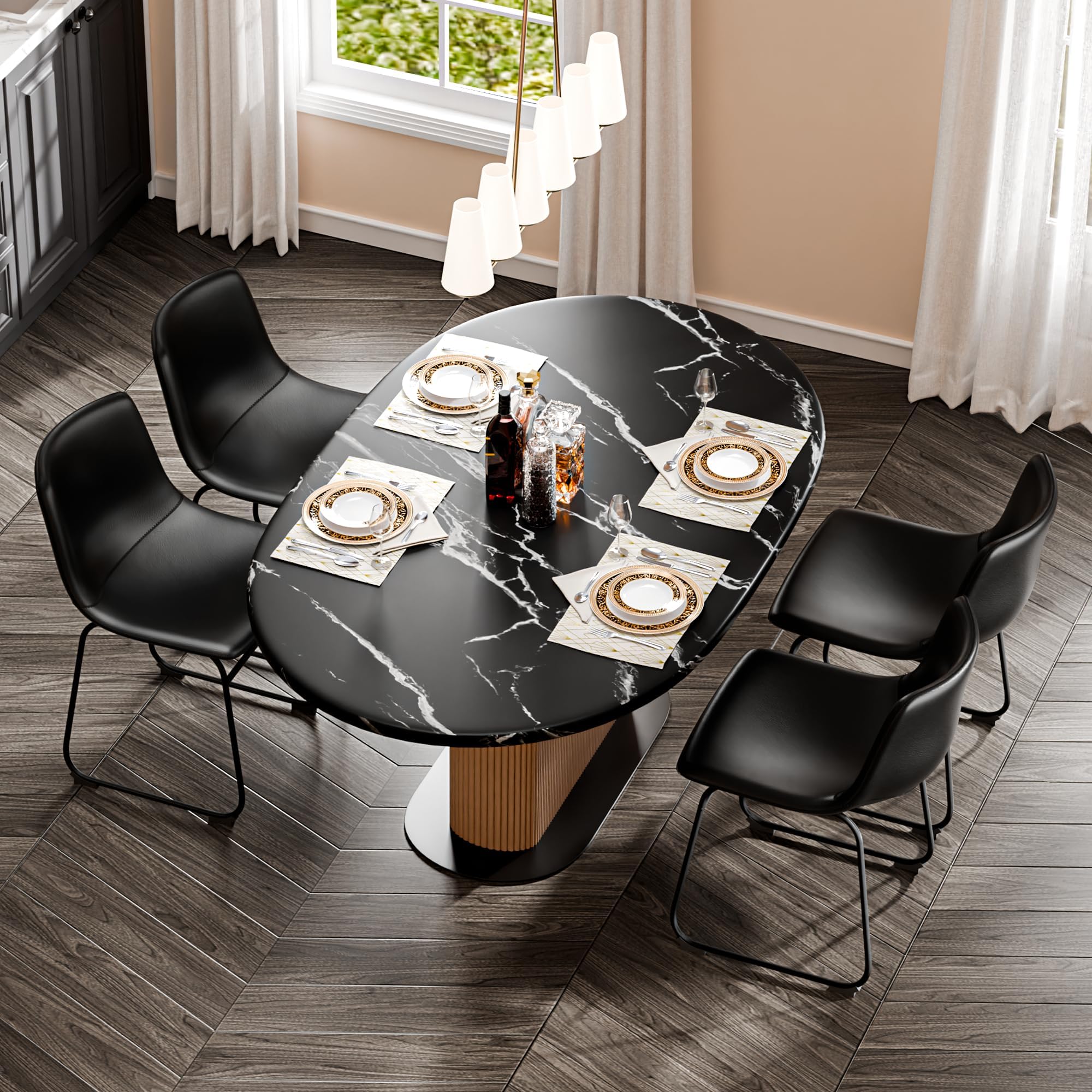 Aowos Dining Chairs Set of 4, 18 Inch Faux Leather Kitchen Dining Chairs with Back, Modern Armless Dining Room Chair with Metal Legs for Home Bistro