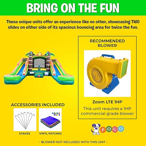 Miniatura 3 de Casa inflable tropical Crossover con toboganes de agua inflables dobles para niños, 16.5 x 15 x 11 pies, casa hinchable para niños, casa de rebote