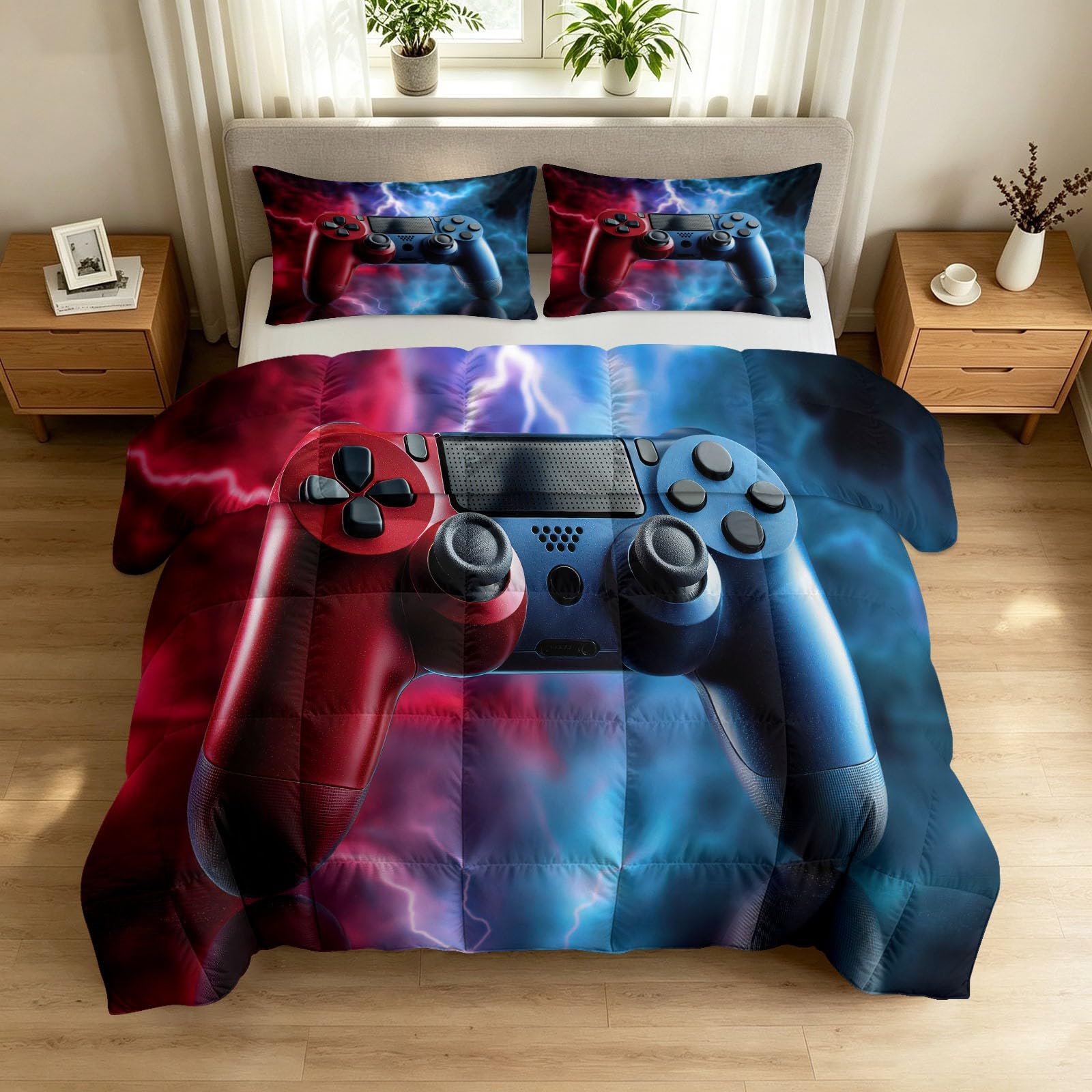 Surreal - Colcha para todo el año, lavable para 4 estaciones, sin funda con controlador de juegos Flash, colcha reversible de microfibra, colcha suave y transpirable, 240 x 220 cm, multicolor