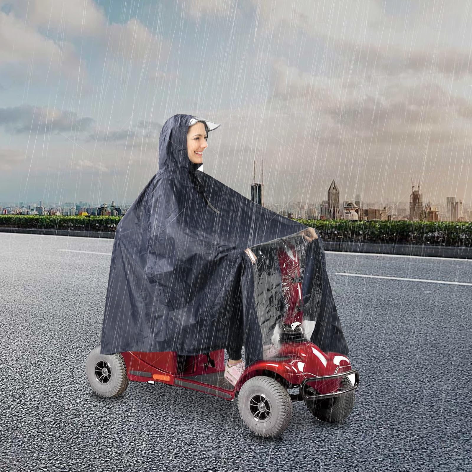 Poncho de pluie universel avec capuche et panneau transparent pour protection contre la pluie - Poncho de pluie pour camping-car, fauteuil roulant, imperméable et coupe-vent