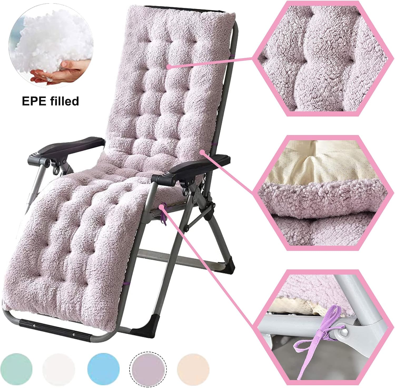 SRHWBF Lounger Cushion Artificial Lamb Wool Chaise Lounge Cushion with Peal Cotton Filling Thickrn Recliner Rocking Chair Cushion Soft and Comfortable (No Chair) (Light Purple 63in)