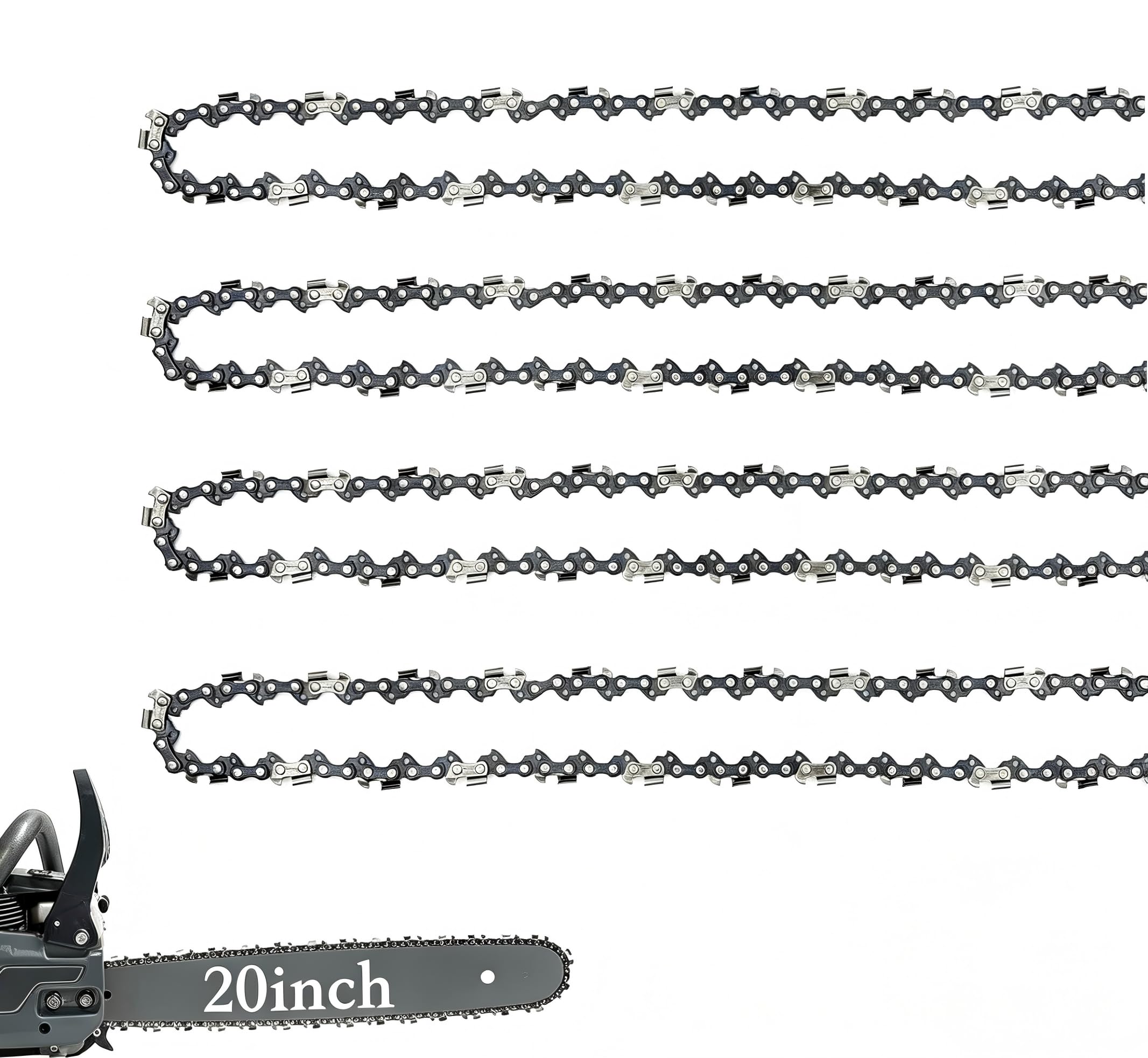 4 Pack 20 Inch Chainsaw Chain .325" Pitch .058" Gauge 76 Drive Links Fits for Blue Max 53543 8901 8902 52209, Oregon 21LPX076G, Stihl 36880050076, 25RM376E and More