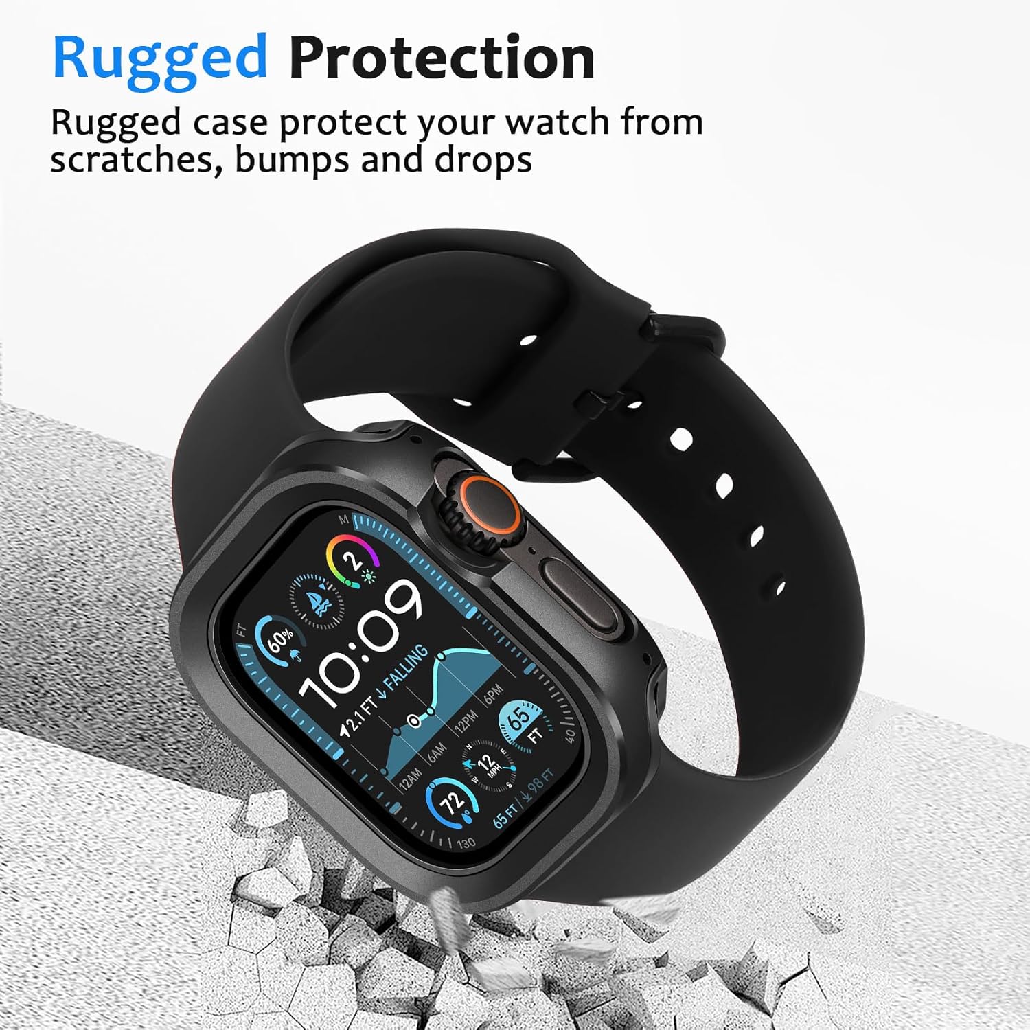 Metal Case Compatible with Apple Watch Case Ultra 3/2/1 49mm, 2 in 1 Rugged Protective Silicone Bumper Cover Compatible with iWatch Ultra 49mm (Black)