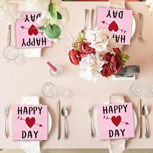 Miniatura 7 de Whaline Paquete de 80 servilletas de papel para el día de San Valentín de 6.5 x 6.5 pulgadas, servilletas desechables de corazón para fiesta de San