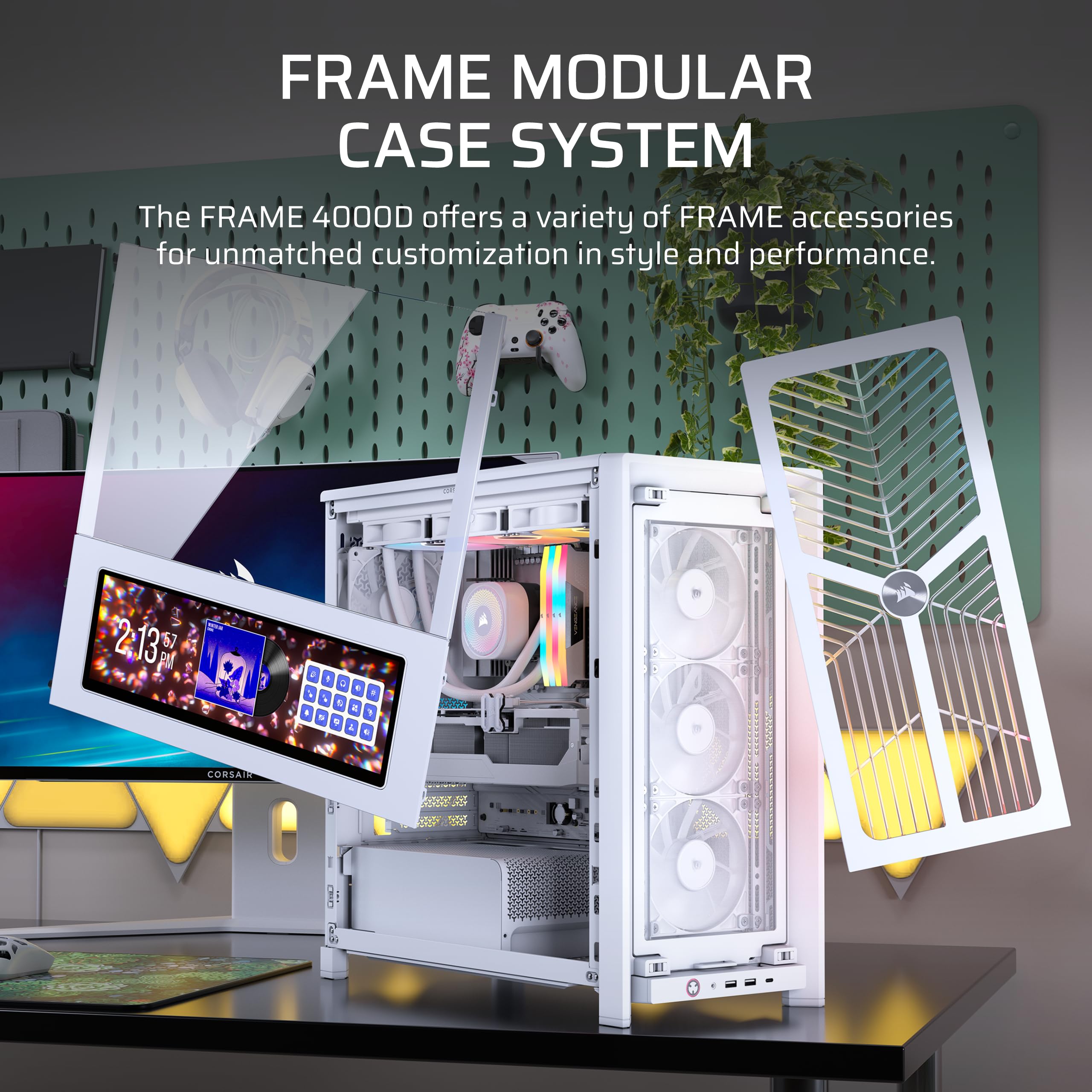 CORSAIR FRAME 4000D WOOD RS Modular Mid-Tower ATX PC Case – Wood Front Panel, 4x RS120 PWM Fans Included, InfiniRail Fan Mount System, Reverse GPU Anti-Sag and Motherboard Support – White/Oak — view 3