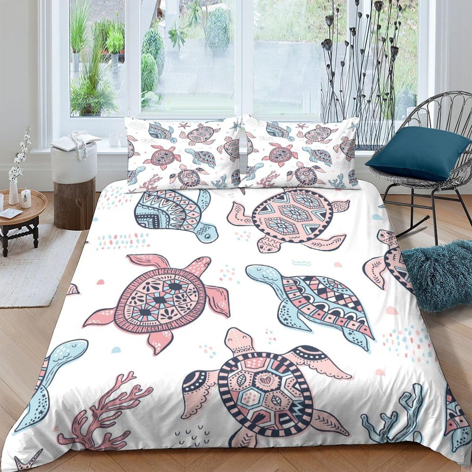 Ctjqhvkz Style-7 3D Printed Cartoon Turtle Fitted Sheet Microfiber Soft Breathable Sea Animal Bed Cover For Bedroom Dorm Mattress Decor Single（135X200cm）
