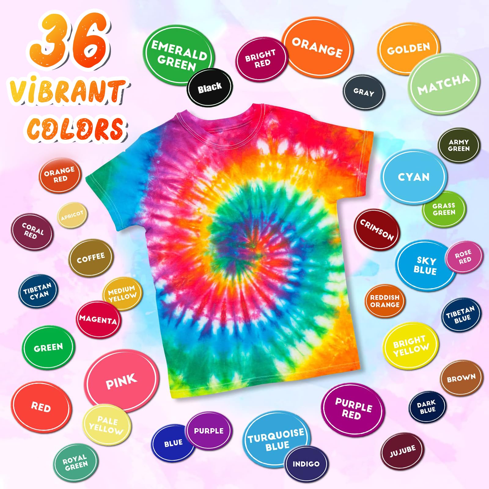 36 Farben Batikfarben Set für Kinder, Tie Dye Kit kreative Bastelspiele, Tie Dye Kit für Kleidung, Spiele und Aktivitäten, DIY Alles-in-Einem Batik-Set für Kinder und Erwachsene