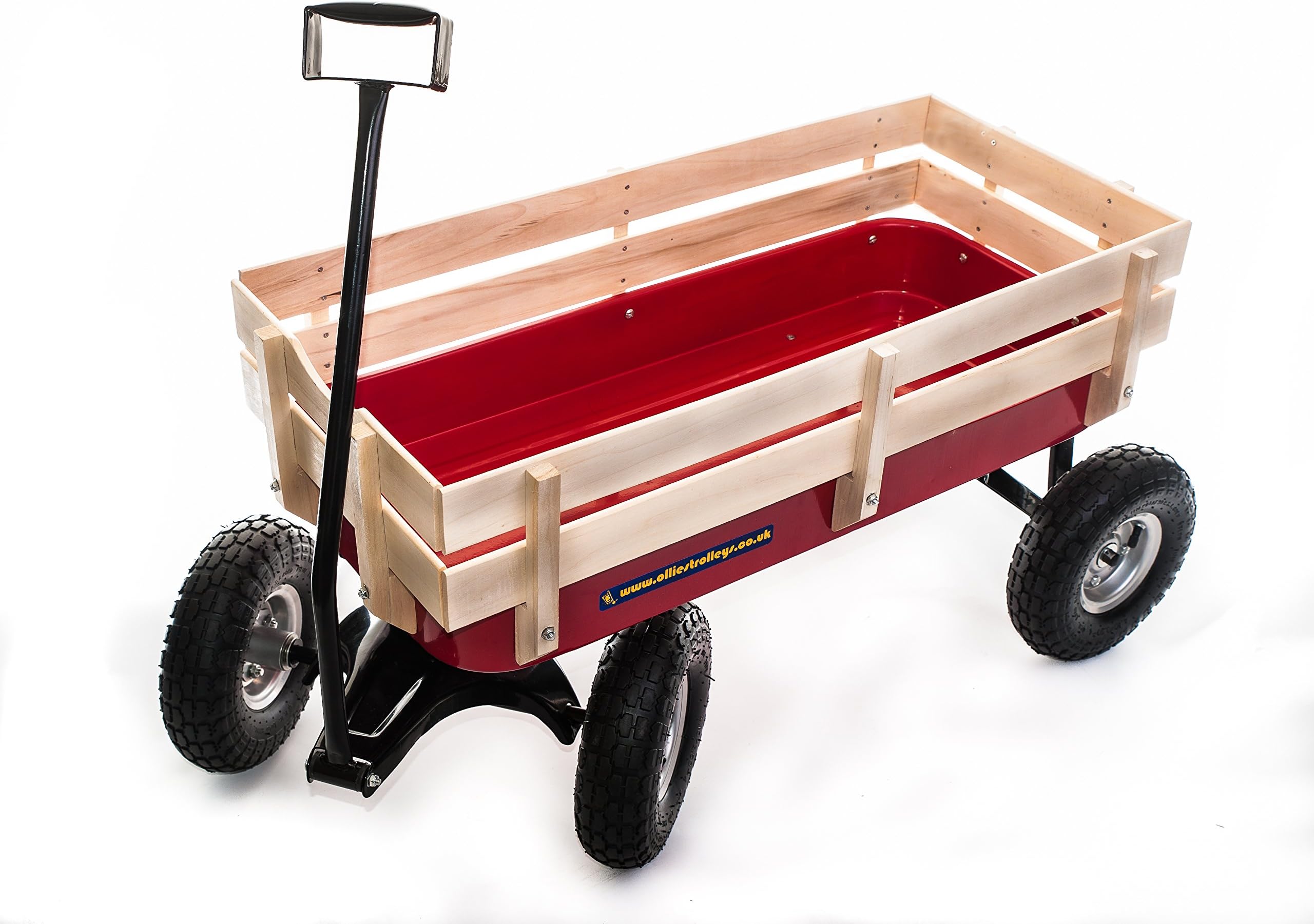 Ollies Trolleys OT1017 Pull Along Trolley Hand Cart, Garden Trolley, Metal base, Wooden sides
