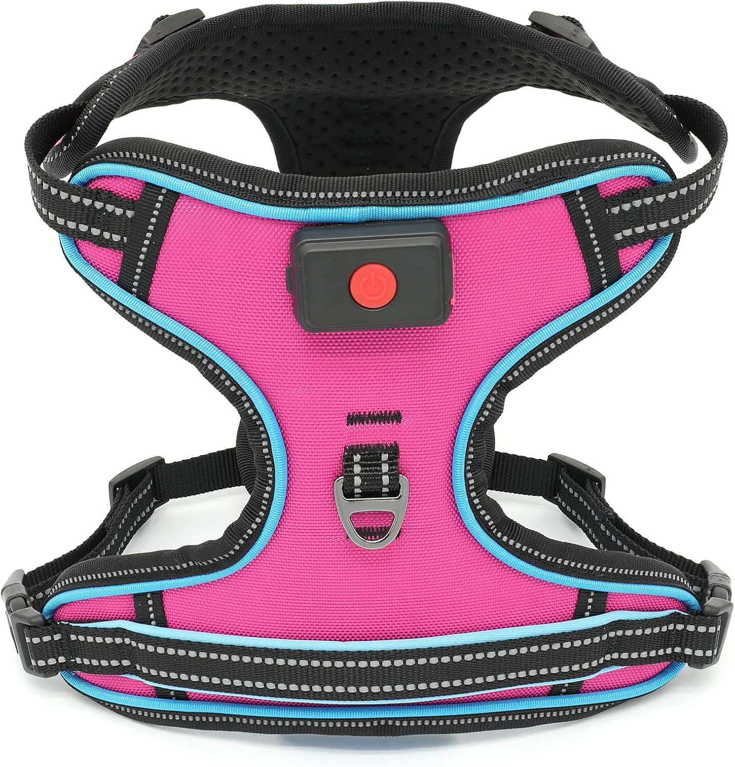 Safety LED Dog Harness - Light Up Dog Vest, No-Pull Dog Harness - Rechargeable Glowing Pet Harness for Night Walking & Camping (Pink+Blue Light, Medium)