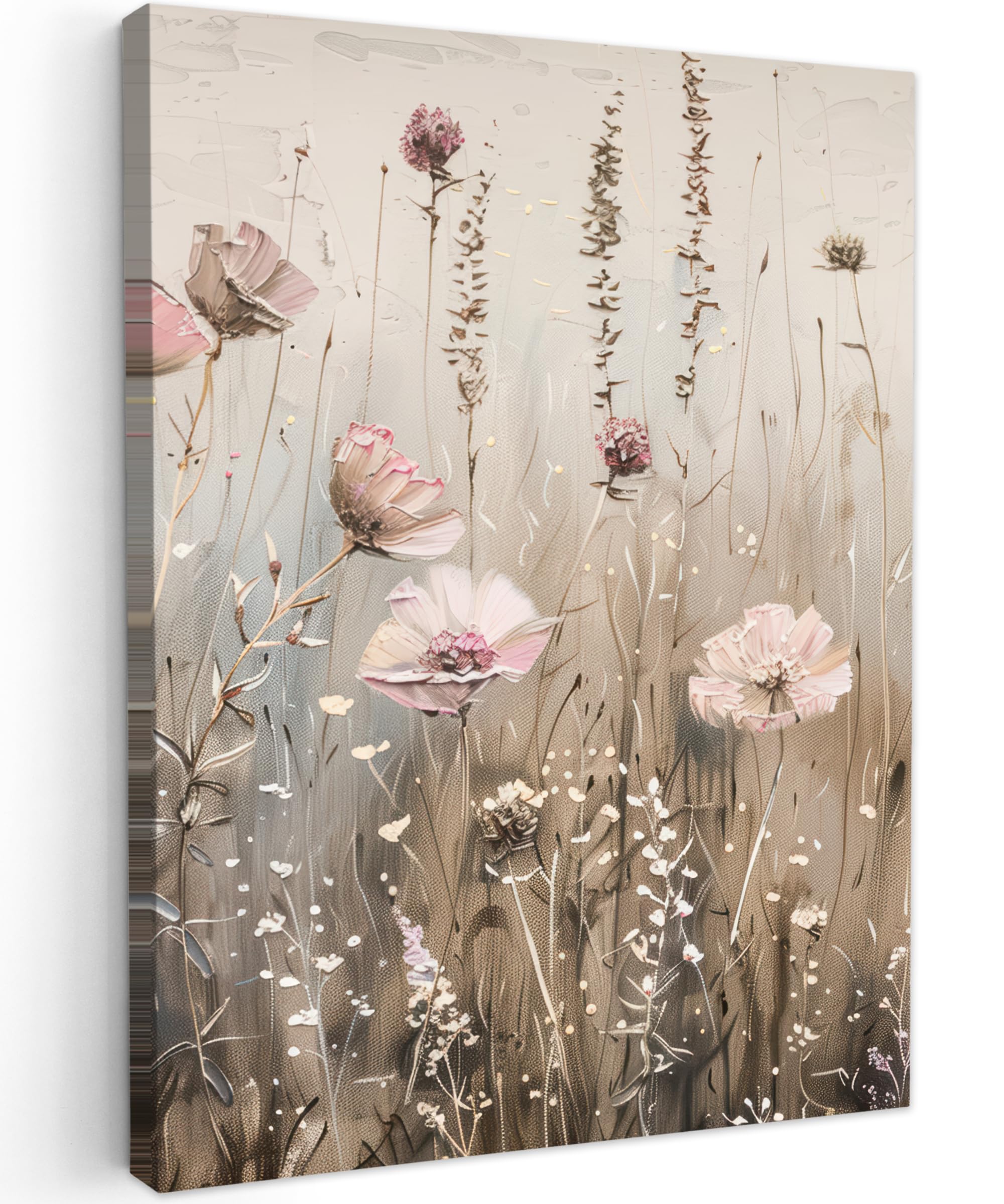 MuchoWow© Canvas Wall Art Work 20"x28" / 50x70 cm House Decoration for Living Room Home Decor Pictures Walls Flowers - Pink - Modern - Beige