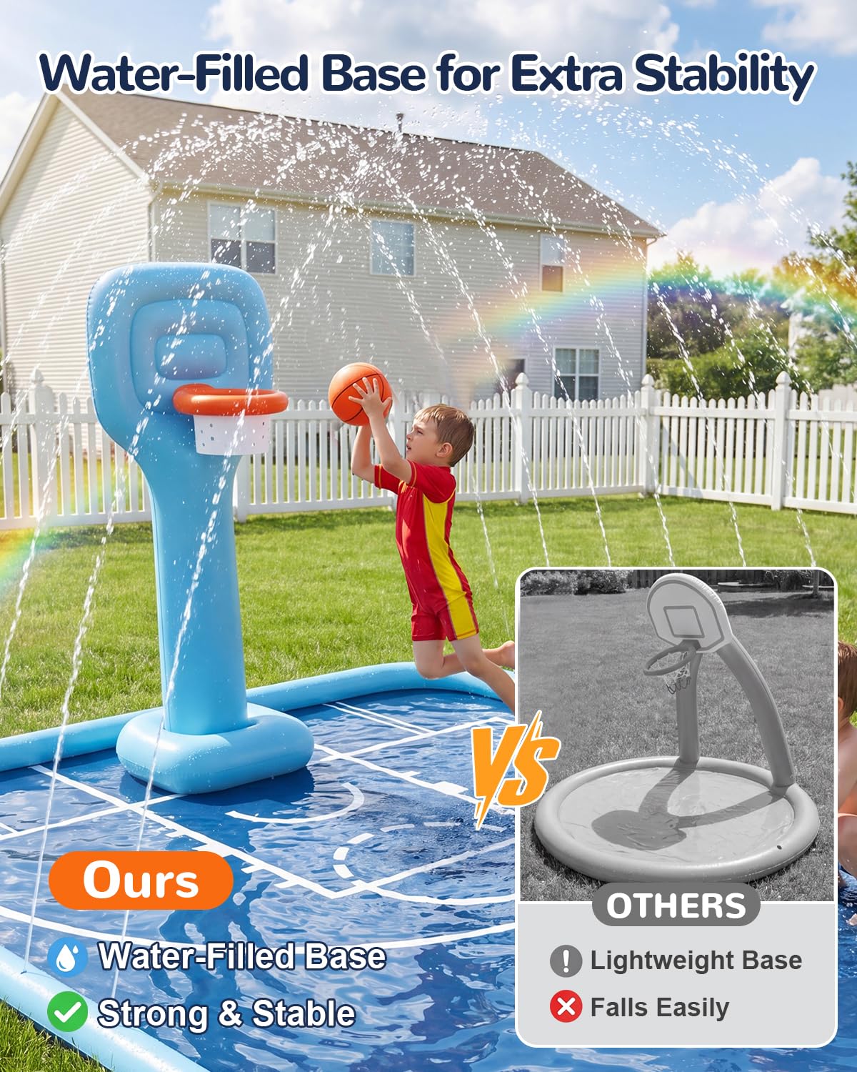 Splash Pad per bambini e cani, grande cuscinetto per irrigatore con canestro da basket, tappetino antiscivolo ispessito, giocattolo d'acqua per bambini e famiglie