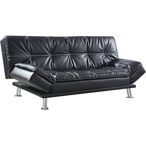 Coaster Home Furnishings - Dilleston - Upholstered Tufted Convertible Sofa Bed with Adjustable Armrests and Wood Frame - Contemporary - Living Room - Black - 300281