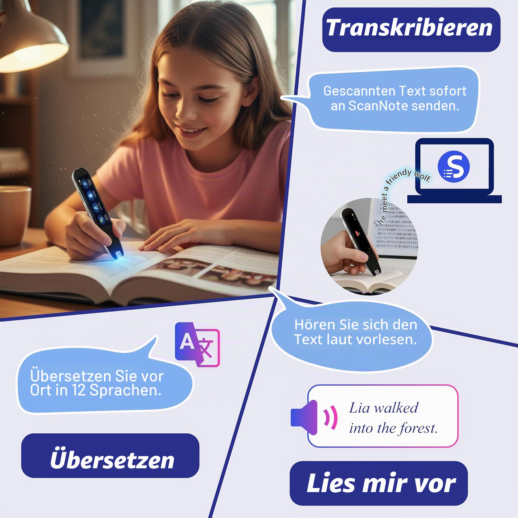 PenPower WorldPenScan AI-Lesegerät - Intelligenter Lesestift & Wörterbuch mit KI-gestützter Englisch-Lernplattform