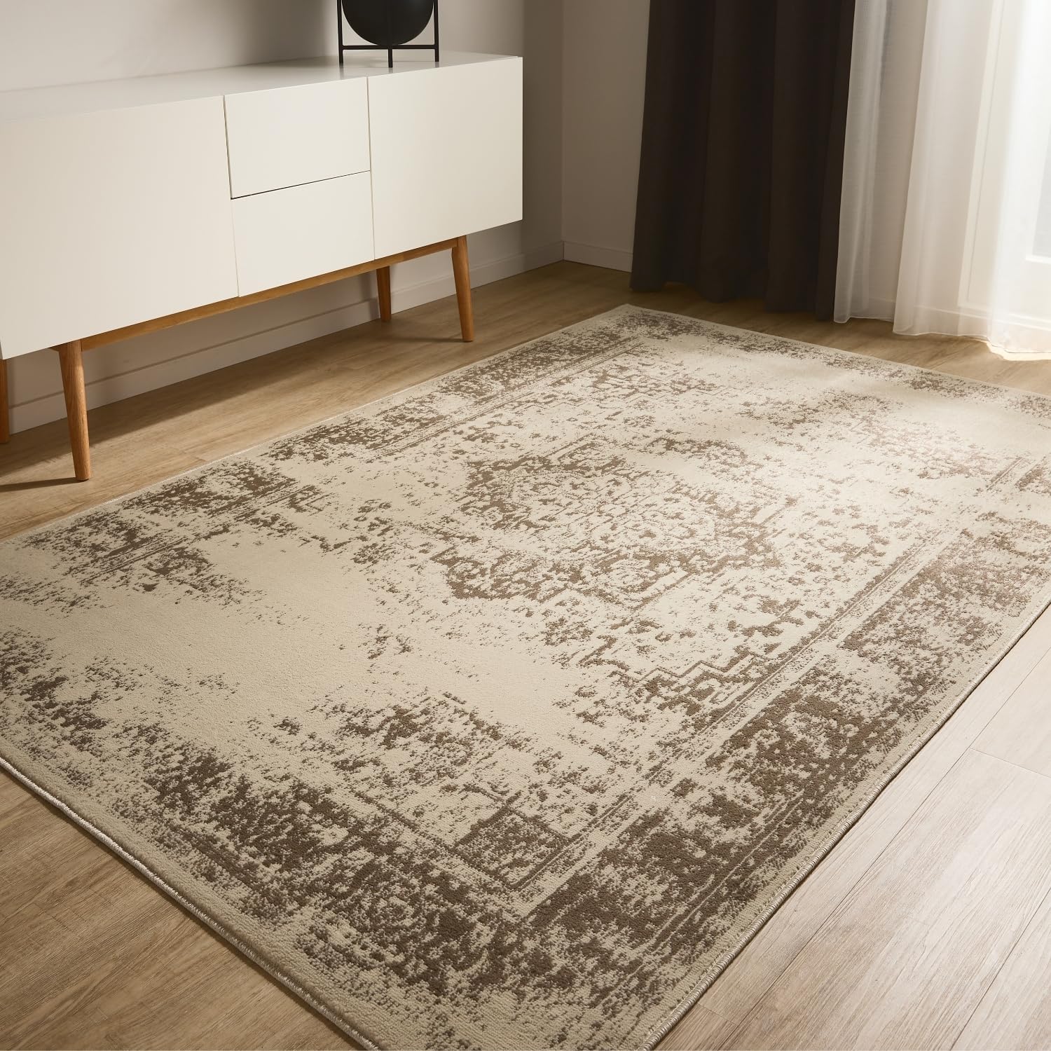 Tapis salon synthétique grand format 300x400 cm rectangulaire vintage Suki