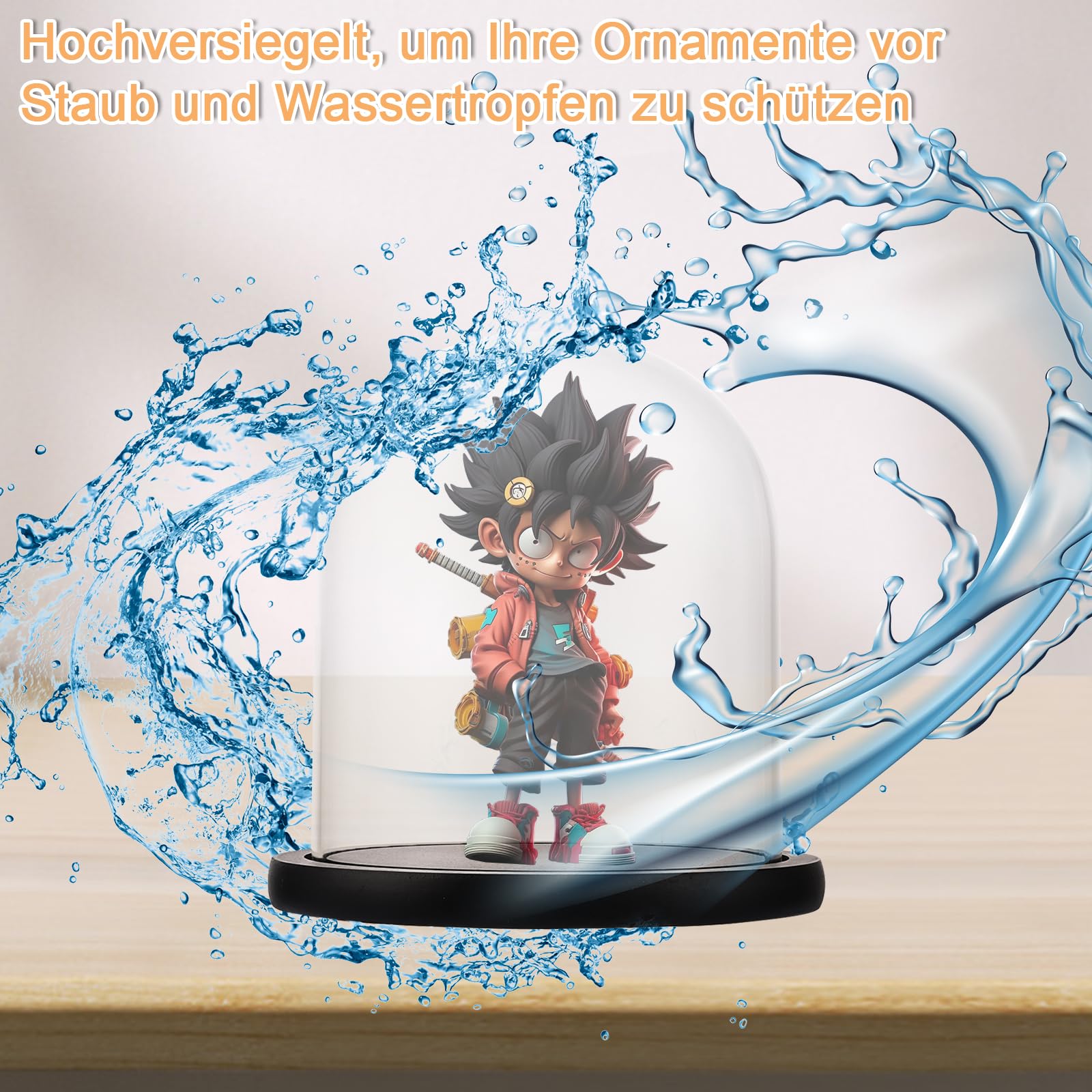 Campana de cristal transparente 17 cm con tapa y base de madera para decoración