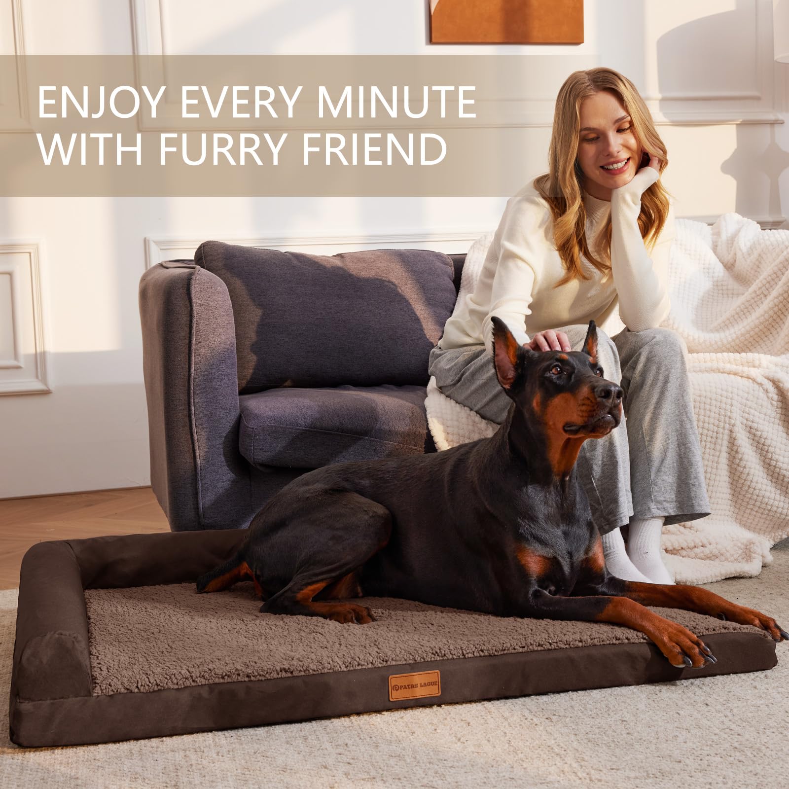 Patas Lague Cama ortopédica XL para perros de tamaño grande de 42 x 28 pulgadas, impermeable, sofá cama grande para mascotas con funda extraíble lavable, tapete suave y cómodo para mascotas con parte