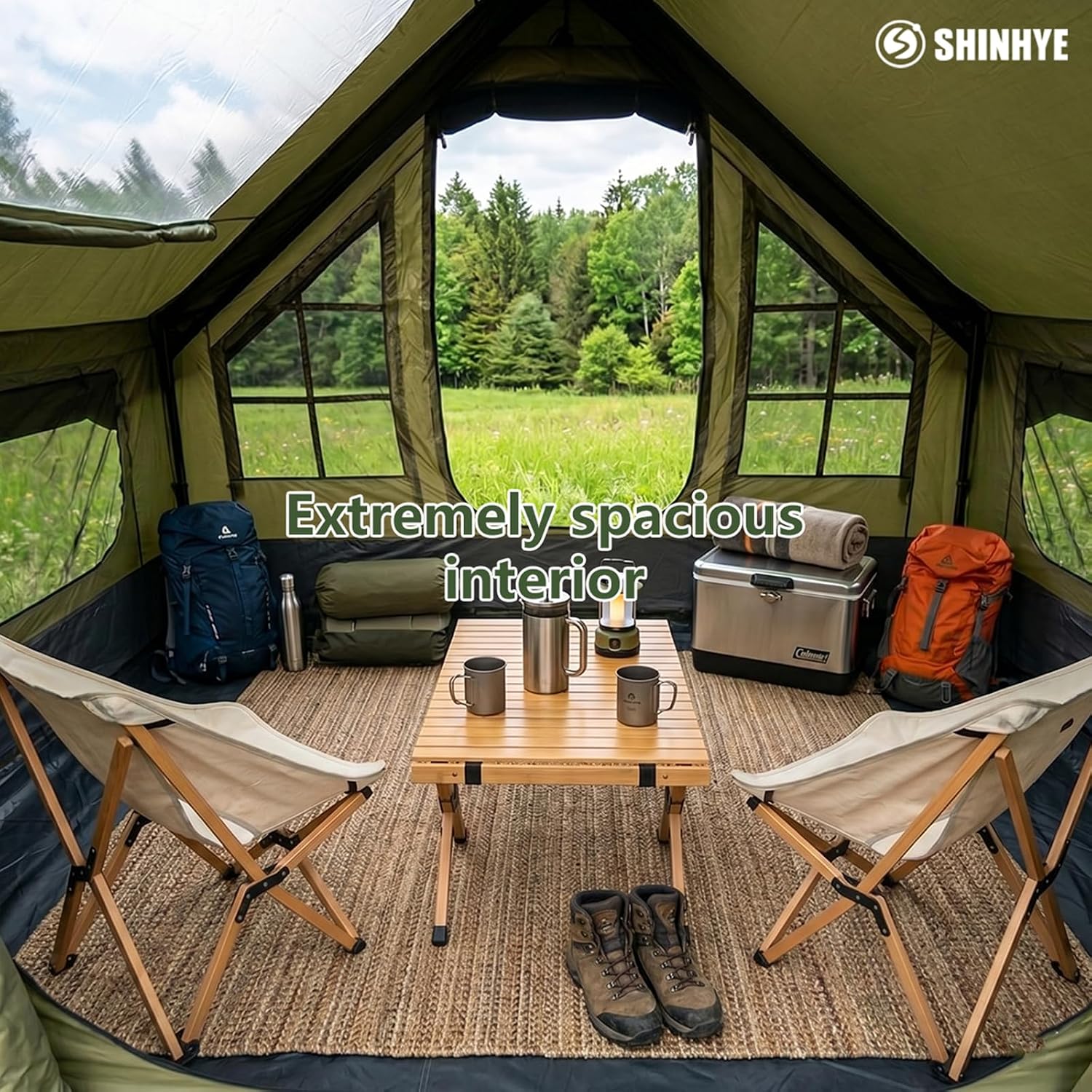 Inflatable Tents for Camping - Blow Up Tent with Pump, Hot Cabin Tent House Easy Setup 4 Season Waterproof Oxford Glamping Air Tents for Adult 2/3/4 Person
