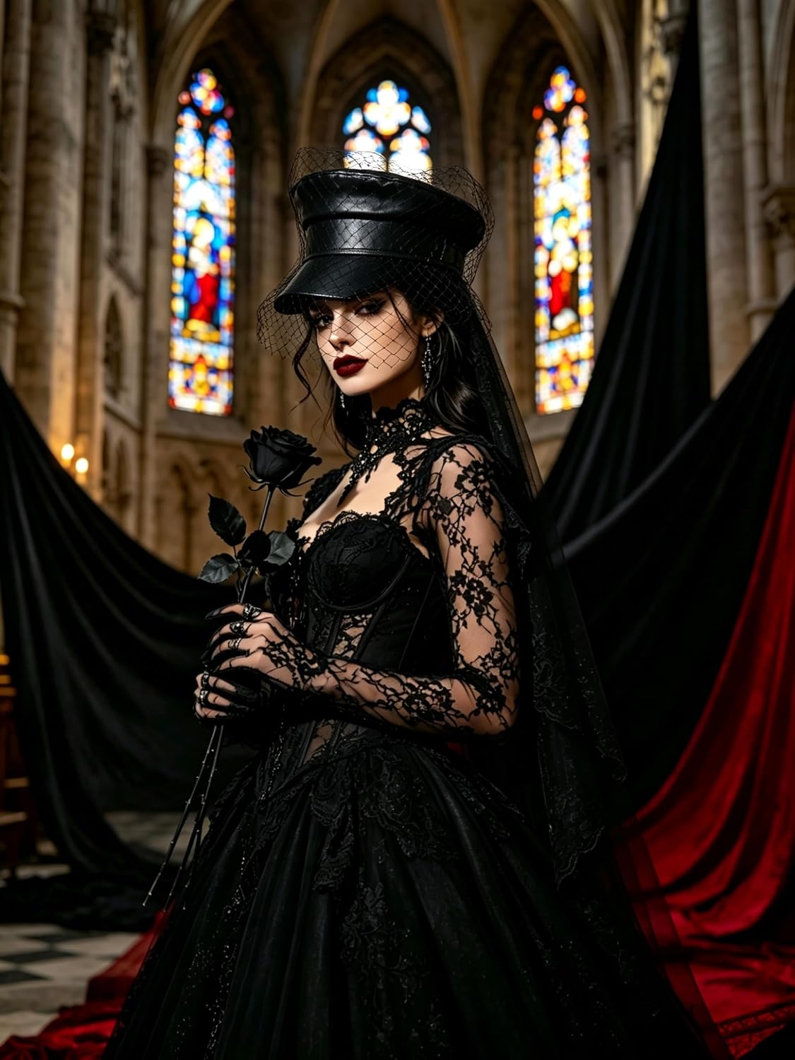 PU Leather Beret Hat for Women with Mesh Veil Chic Artist French Beret Hat Black