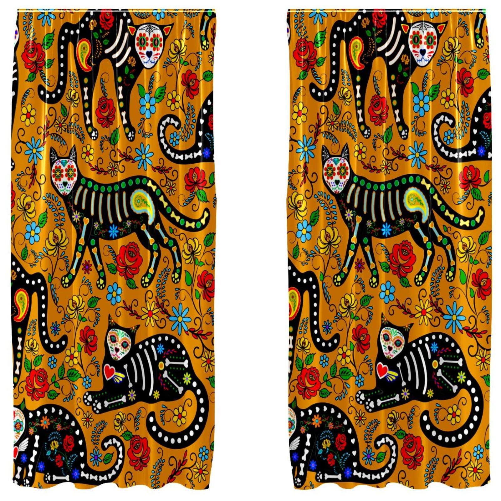 Rideaux chat mexicain pour chambre enfant et salon lumineux jaune