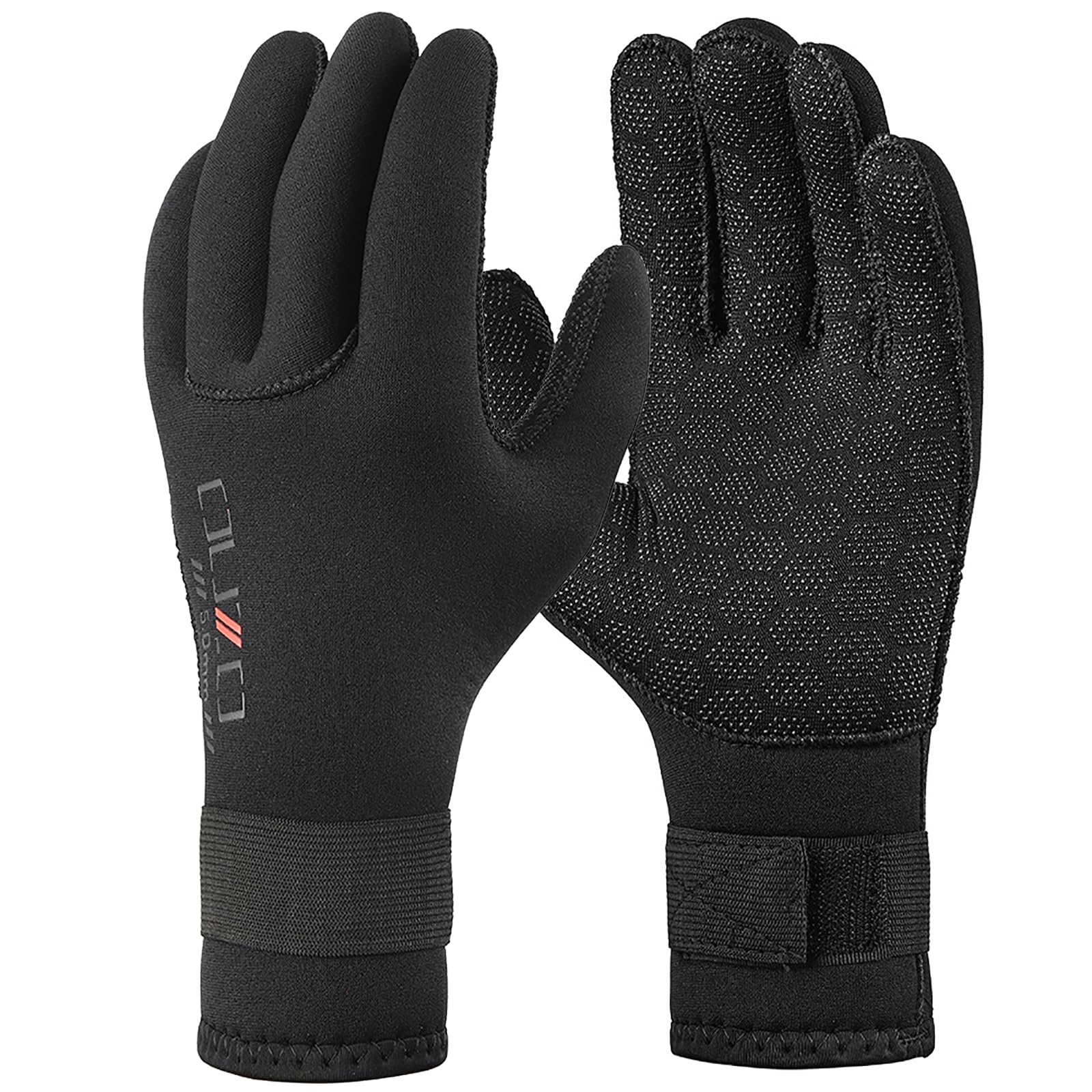 Guanti da muta in neoprene da 3 mm/5 mm, per uomini e donne, antiscivolo, tengono al caldo, con cinghia regolabile, per pesca subacquea, nuoto, surf, kayak