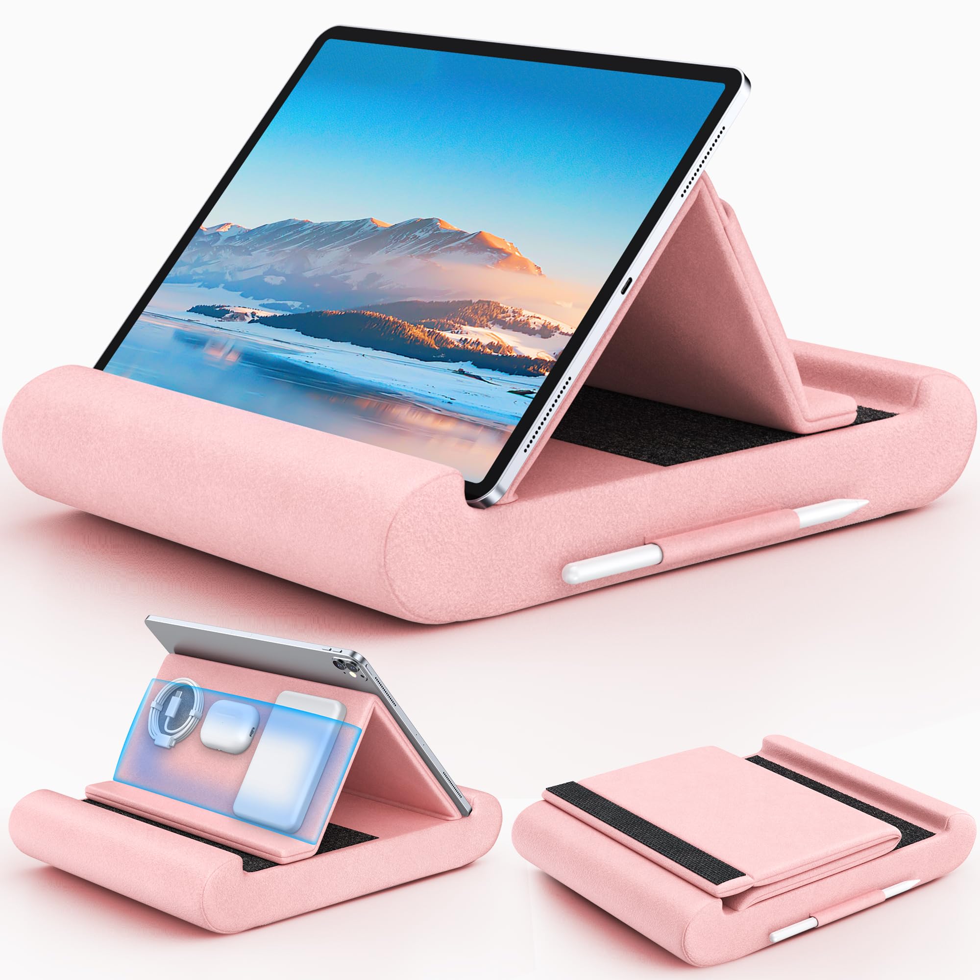 CreaDream Supporto per tablet, supporto pieghevole per tablet, da letto e scrivania, morbido cuscino con tasca e supporto per pennino, per tablet da 4-13 pollici, come iPad Pro 11, 13, Air, Mini
