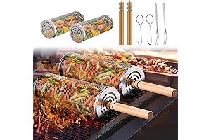 2-Pack Stainless Steel Rolling Grill Baskets for BBQs