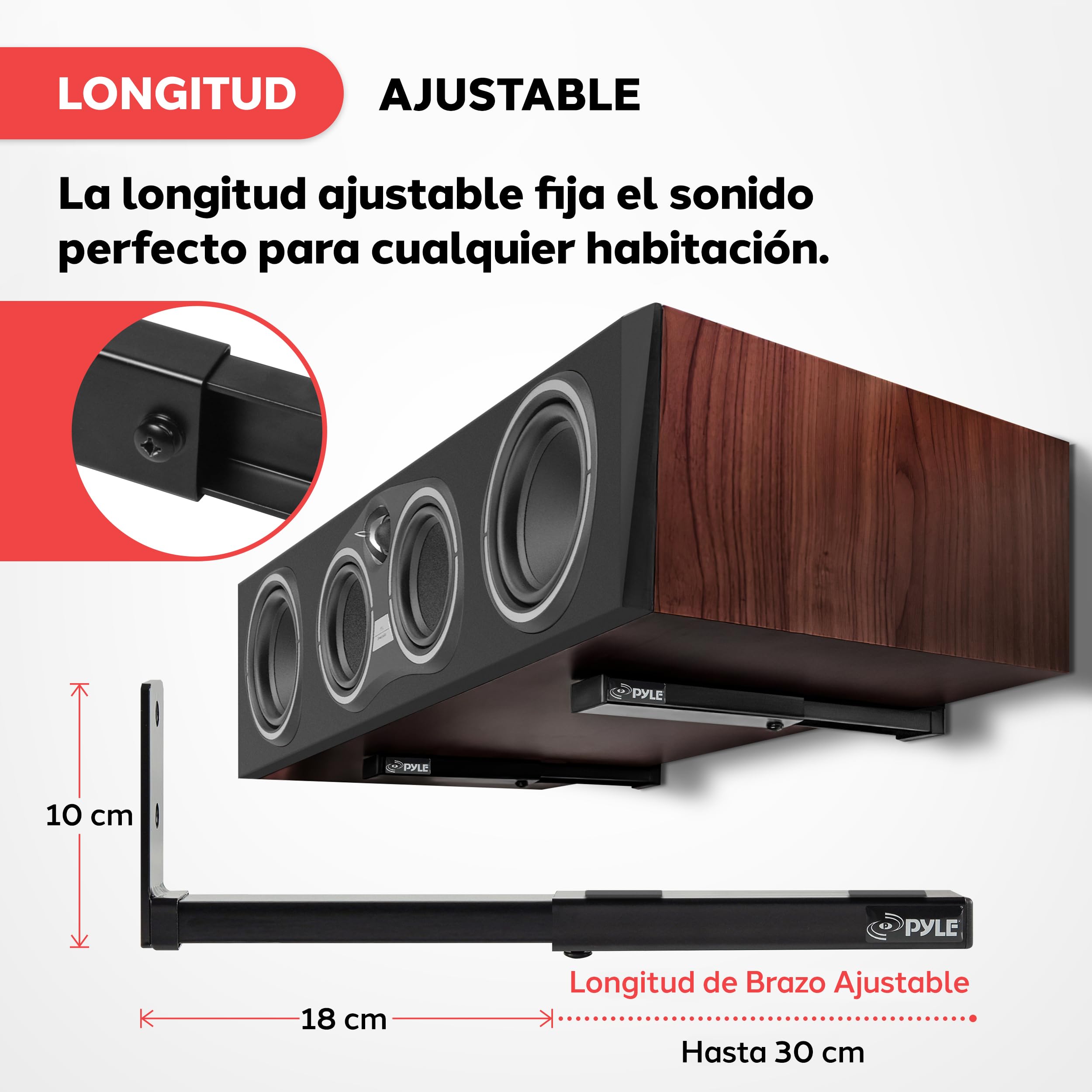 Pyle Soportes Altavoces Pared, Ajustables, Brazos de Acero, Extensibles, 2 Unidades