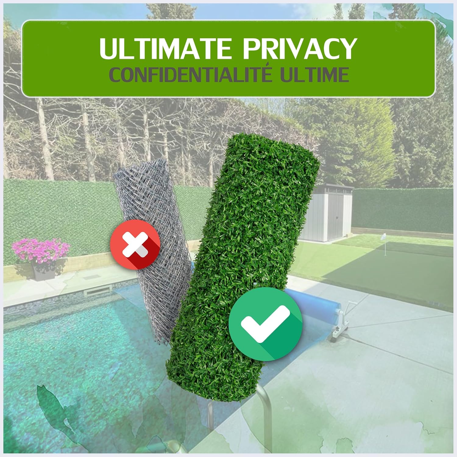 Can Fence Grass Chain Link Fence- Galvanized Wire UV Protected- Privacy Fence for Backyard, Garden, Pool Area Waterproof 4-Season-Greenery Backdrop Garden Decor (3.94' x 10')