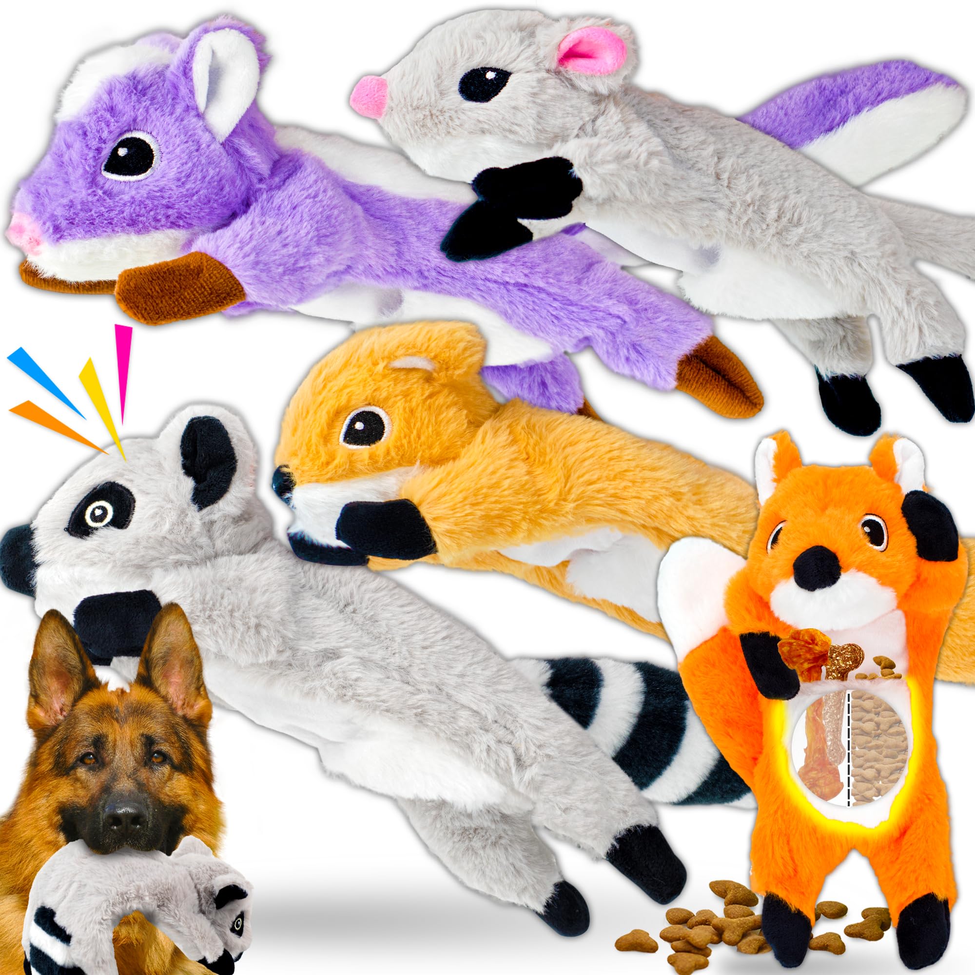 LECHONG 5-Pack Fluff-Free Squeaky Dog Toys